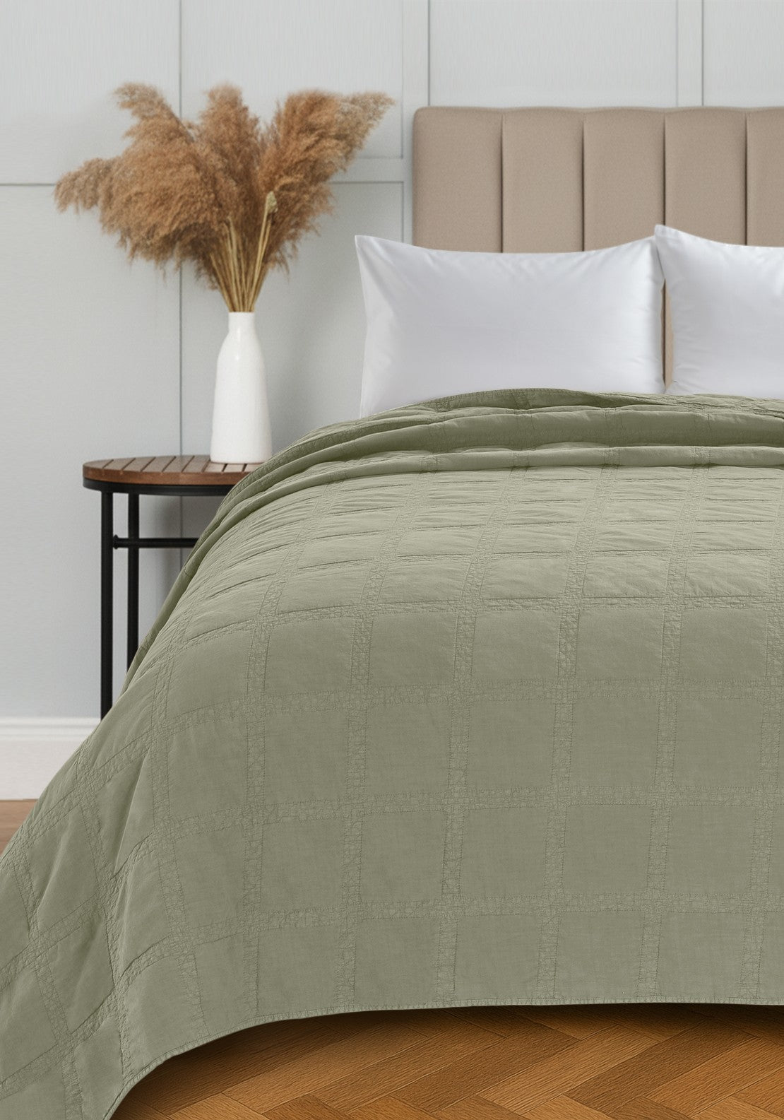 The Home Collection 100% Cotton Portland Throw - Light Sage 3 Shaws Department Stores