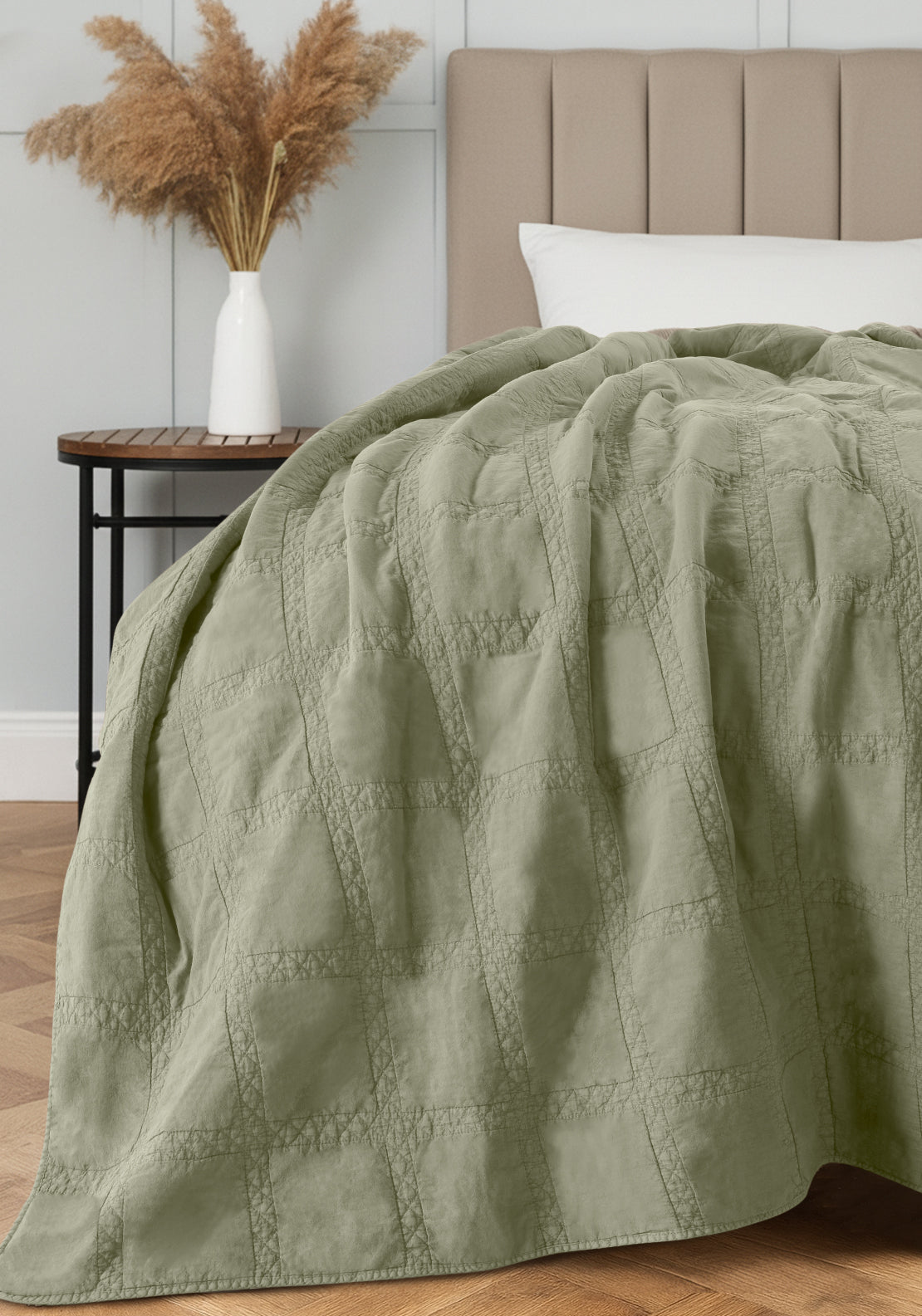 The Home Collection 100% Cotton Portland Throw - Light Sage 1 Shaws Department Stores