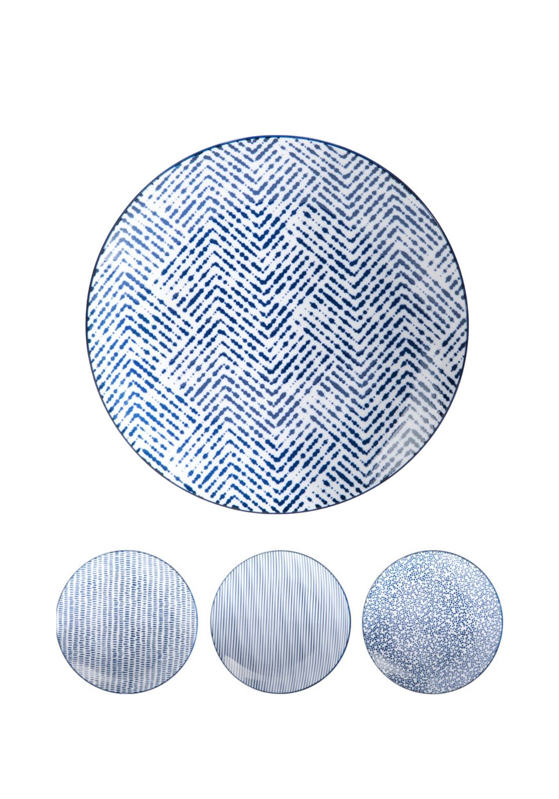 Blue Pattern 3 Plates Set Of 4 - Multi