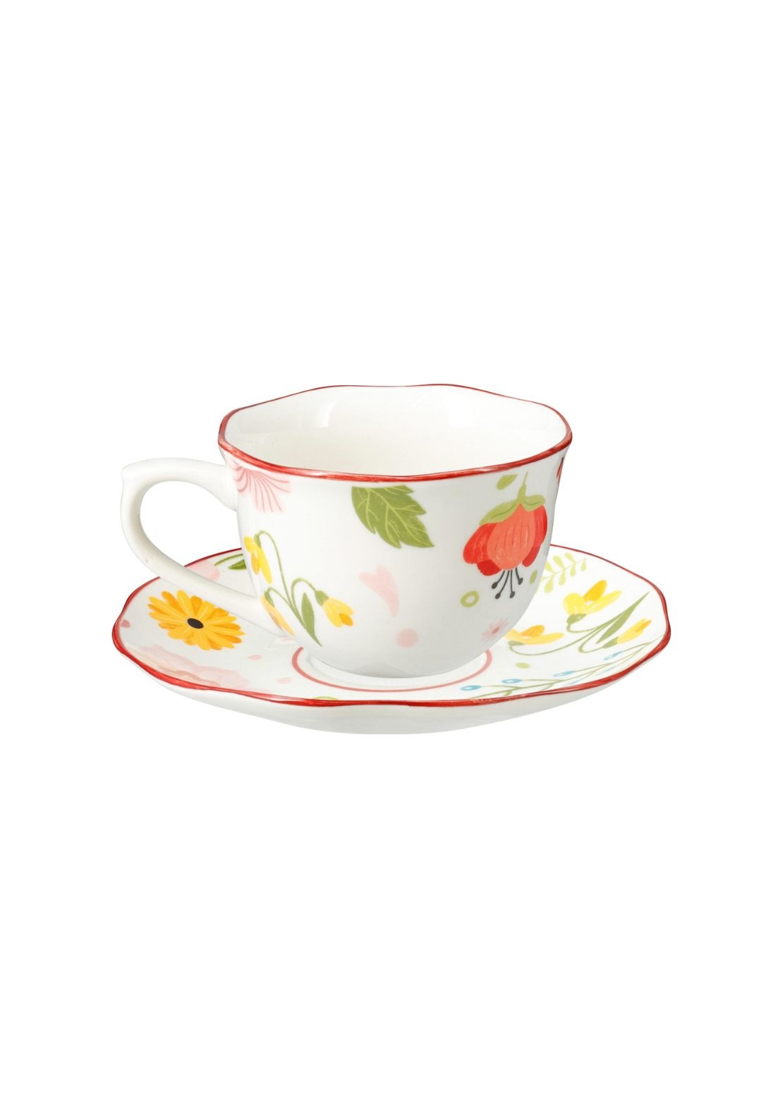 Flower Design Cup And Saucer Set - Floral