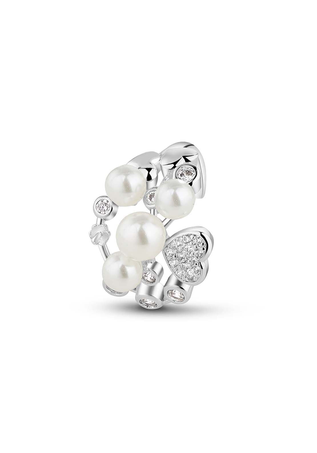 Silver Pearl Ring With Stones - Silver