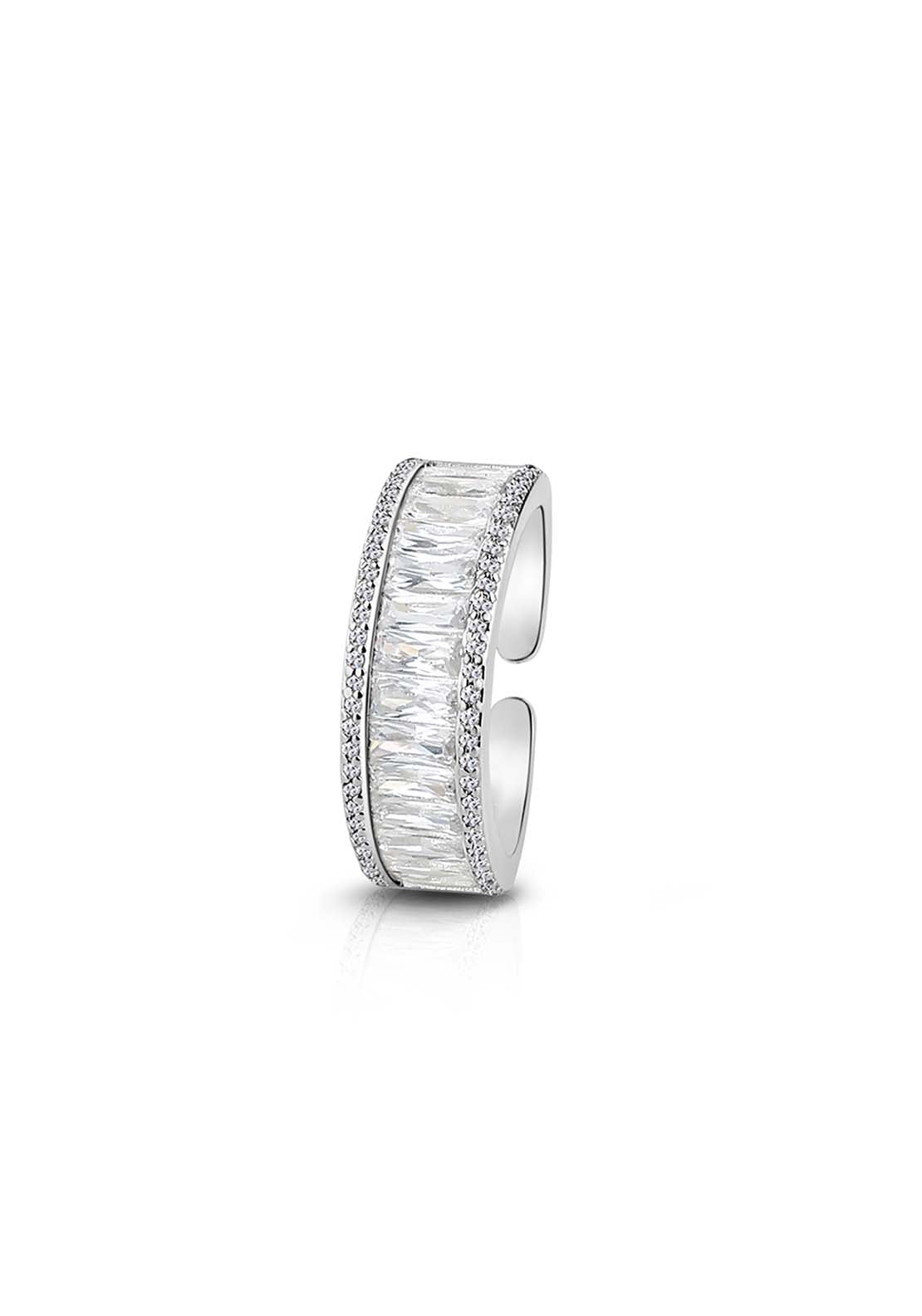 Silver Plated Baguette Cubic Zirconia Ring - Silver