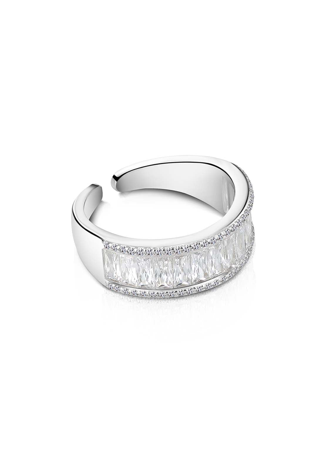 Silver Plated Baguette Cubic Zirconia Ring - Silver