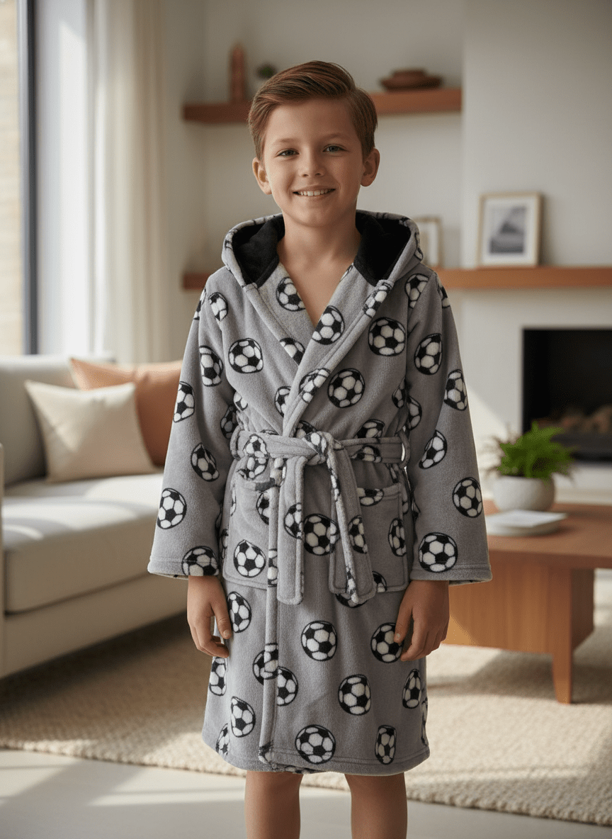 The Sleep Collection Football Dressing Gown - Grey 6 Shaws Department Stores