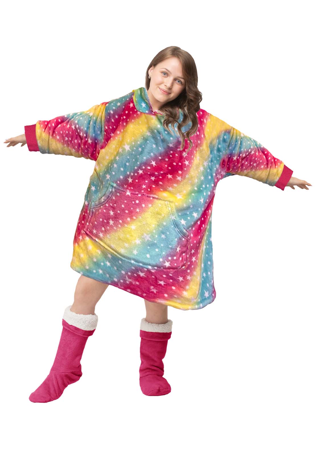 The Home Collection Rainbow Printed Flannel Hoodie Blanket 1 Shaws Department Stores