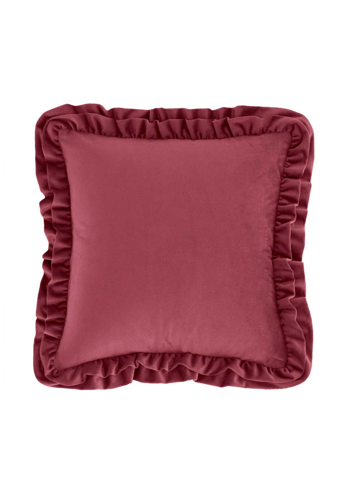 The Home Luxury Collection Reagan Soft Touch Matt Velvet Double Frill Cushion - Raspberry 2 Shaws Department Stores