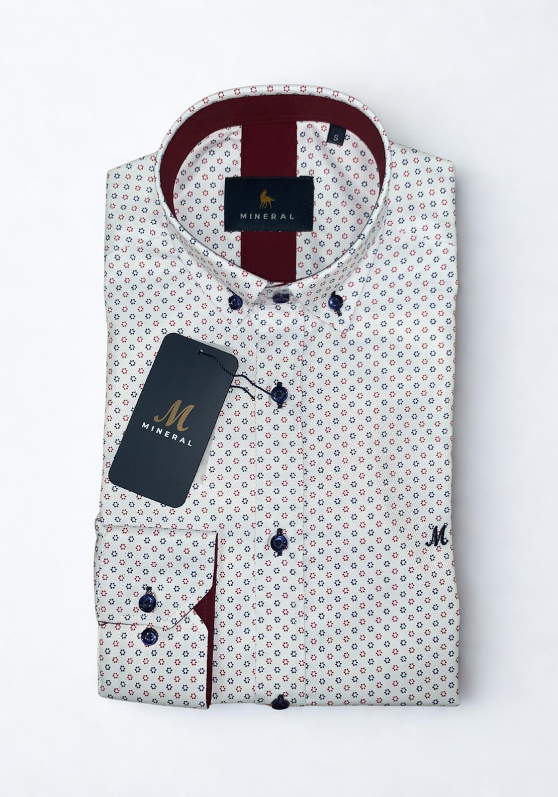 Mineral Reform Long Sleeve Shirt - White Navy Red 8 Shaws Department Stores