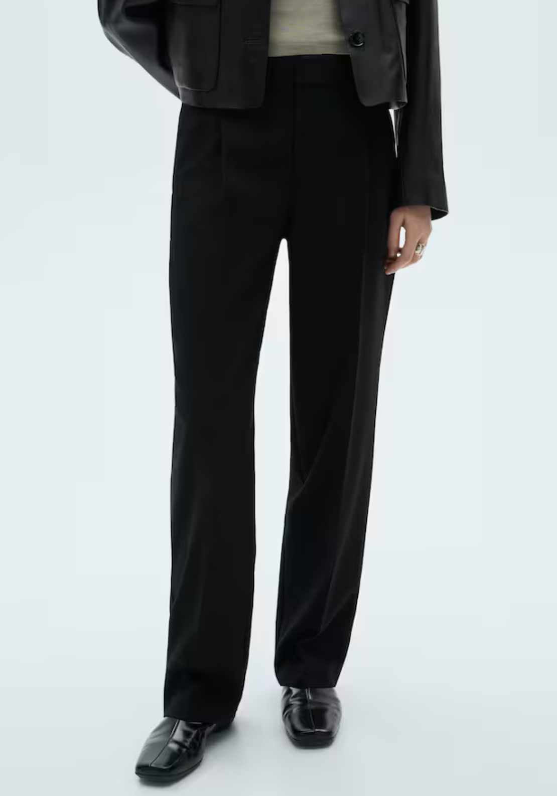 Mango Straight-fit pleated trousers - Black 1 Shaws Department Stores