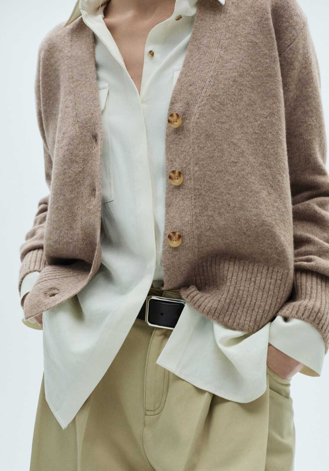 Mango Button knit cardigan - Medium Brown 2 Shaws Department Stores