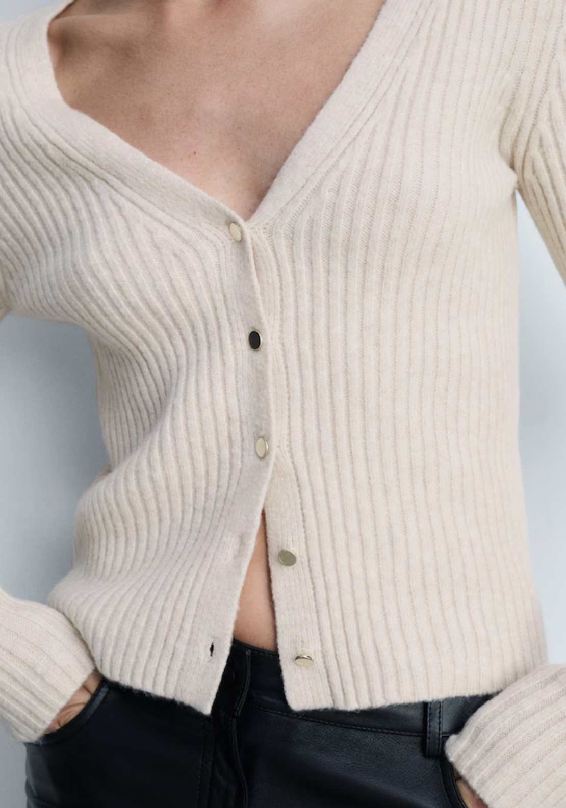 Mango Knitted cardigan with metallic buttons - Light/pastel Gray 2 Shaws Department Stores