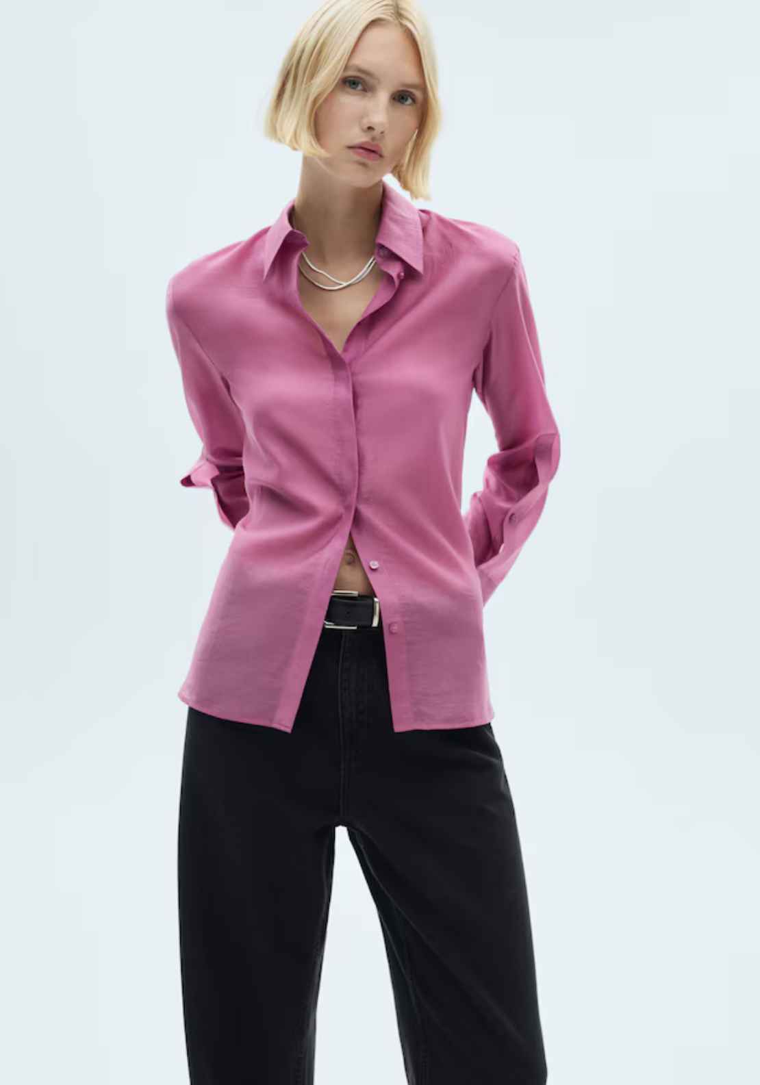 Mango Satin lyocell shirt - Pink 1 Shaws Department Stores
