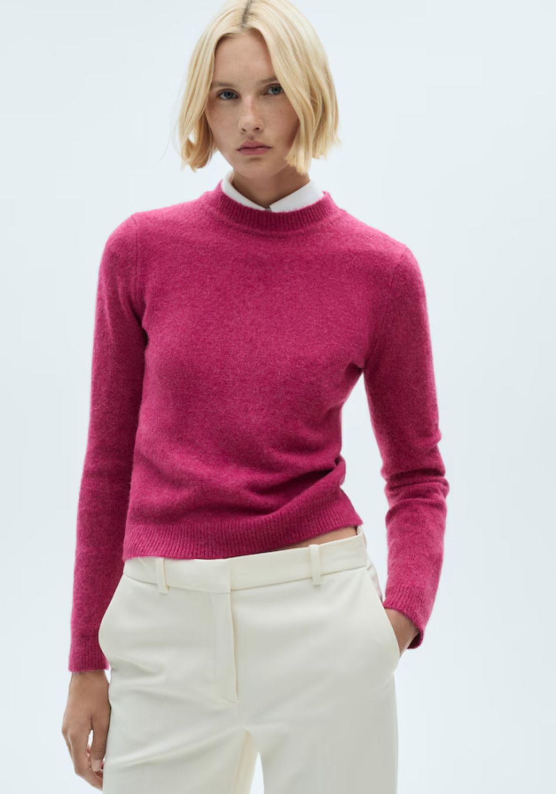 Mango Long-sleeve knitted sweater - Bright Pink 1 Shaws Department Stores