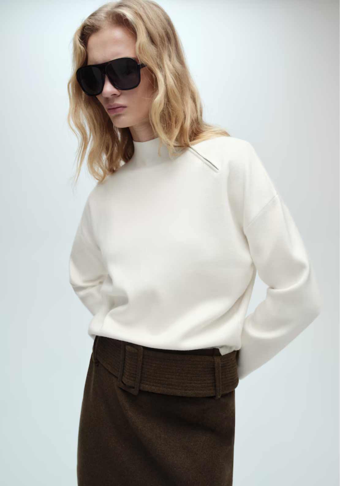 Mango Perkins-neck sweater with zip - Light Beige 1 Shaws Department Stores