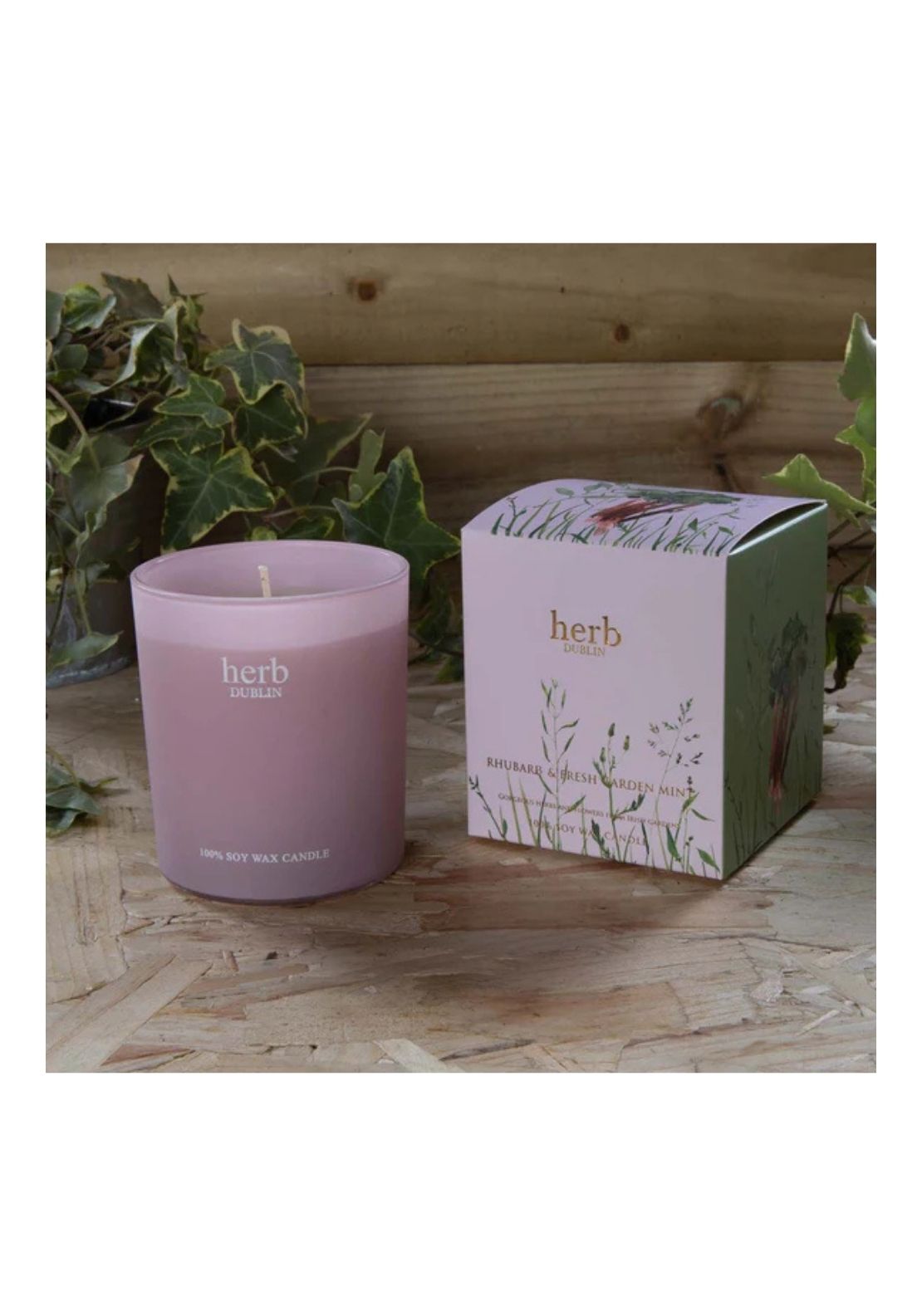 Herb Dublin Rhubarb &amp; Fresh Garden Mint Candle - Pink 1 Shaws Department Stores