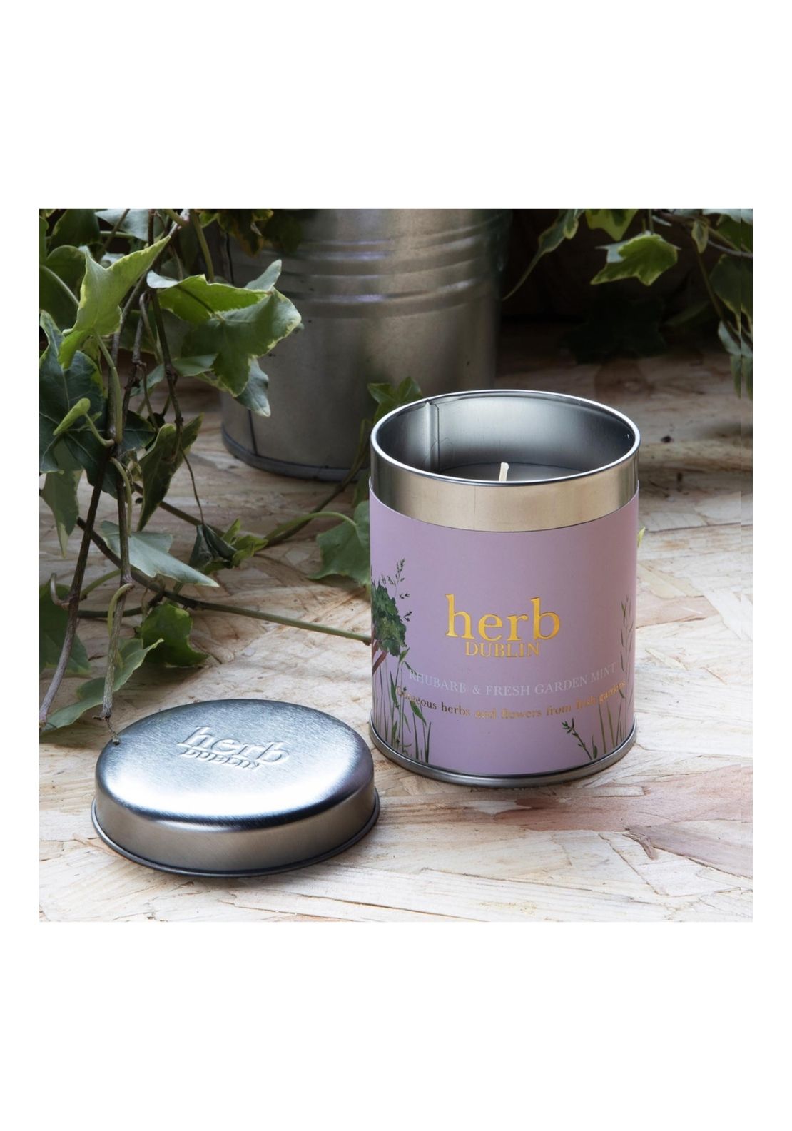 Herb Dublin Herb Rhubarb Candle Tin - Pink 1 Shaws Department Stores