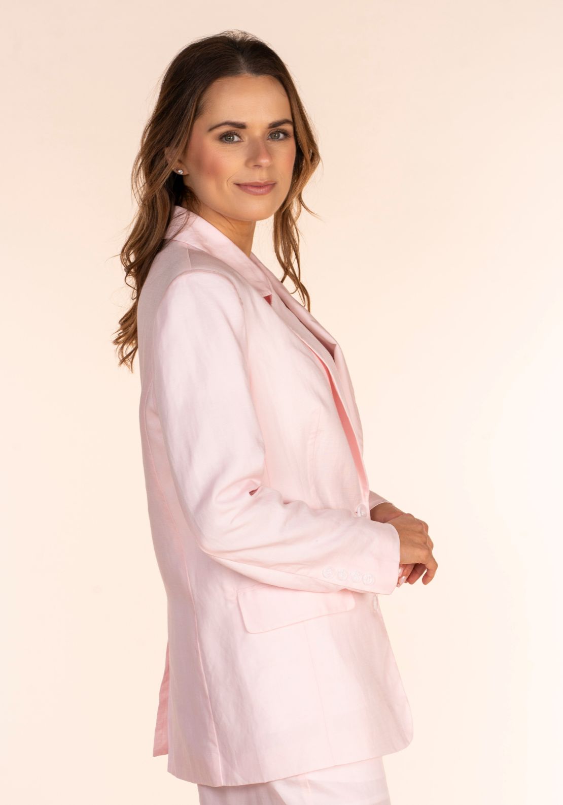 Naoise Linen Suit Jacket - Pink 2 Shaws Department Stores