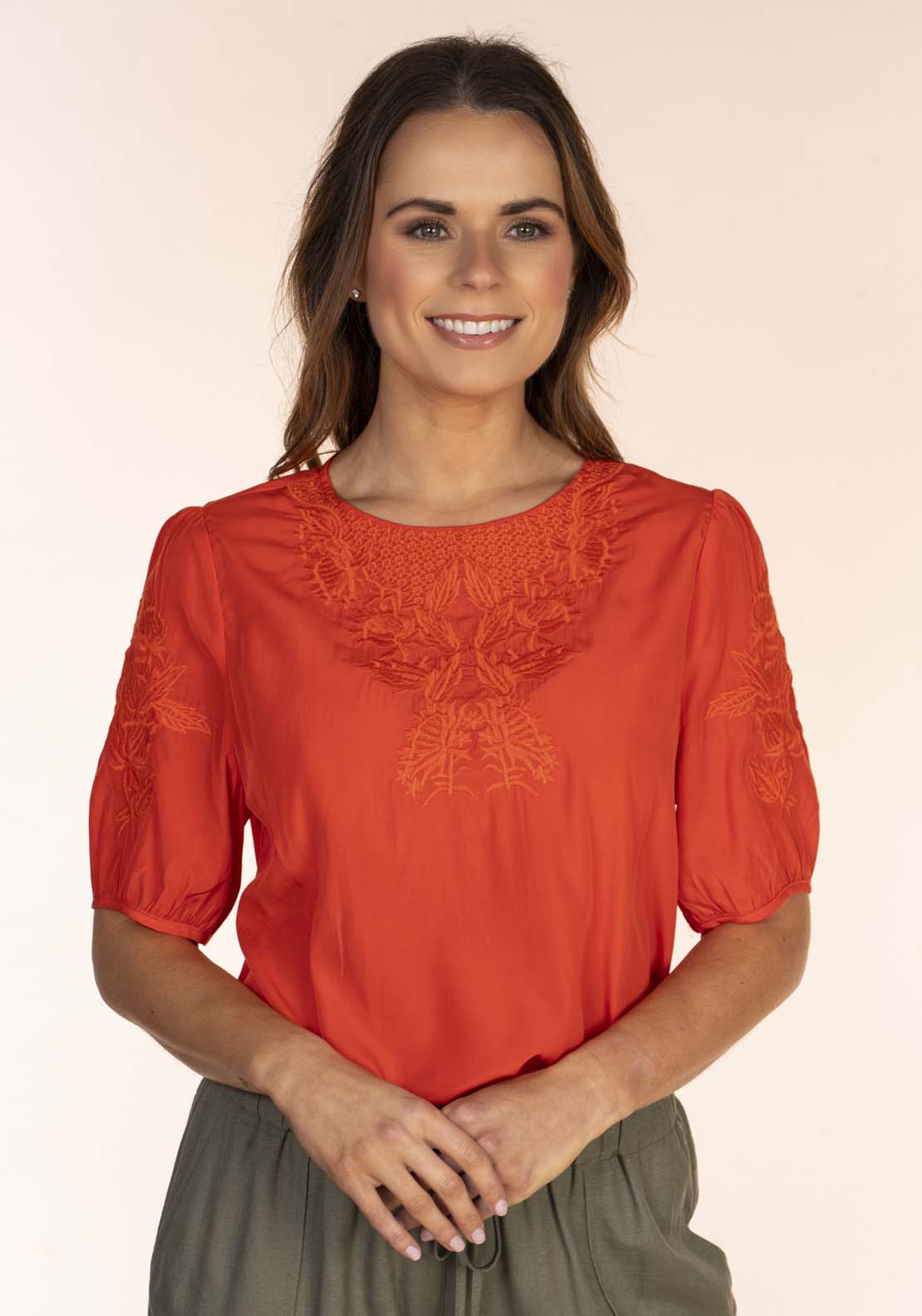 Naoise Embroidered Blouse - Orange 3 Shaws Department Stores