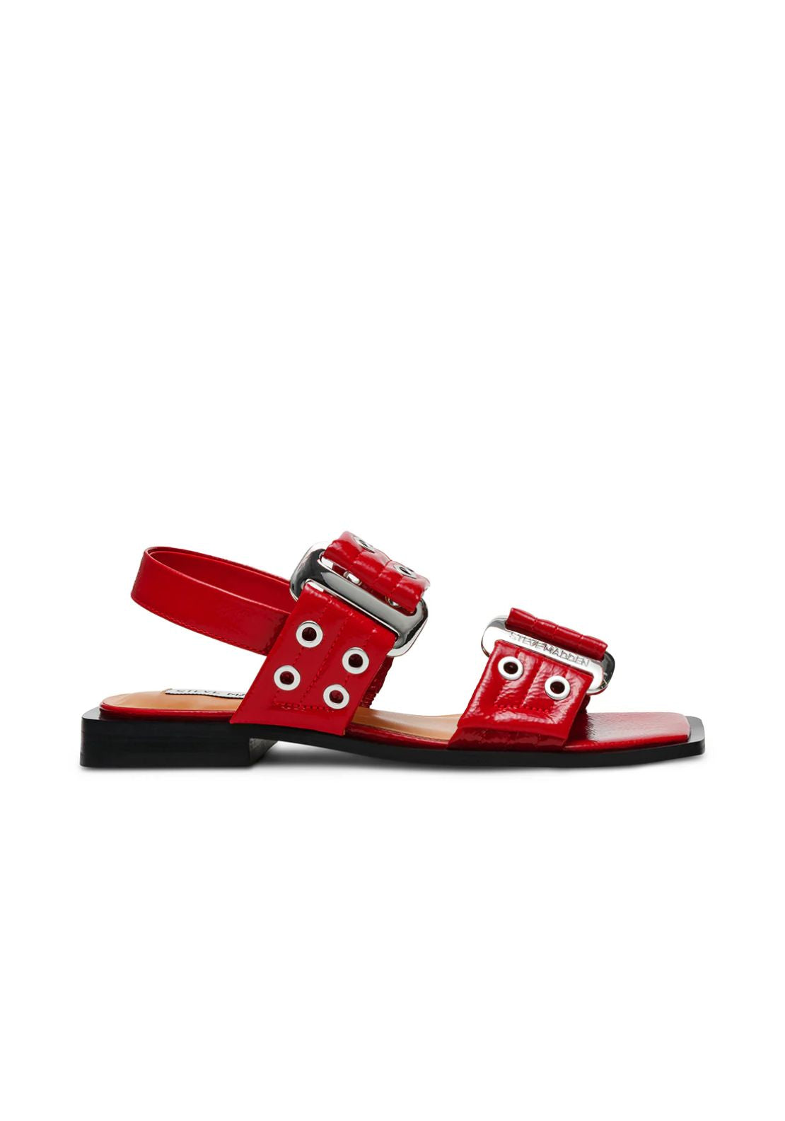 Steve Madden Buckle Stud Flat Sandal - Red 1 Shaws Department Stores