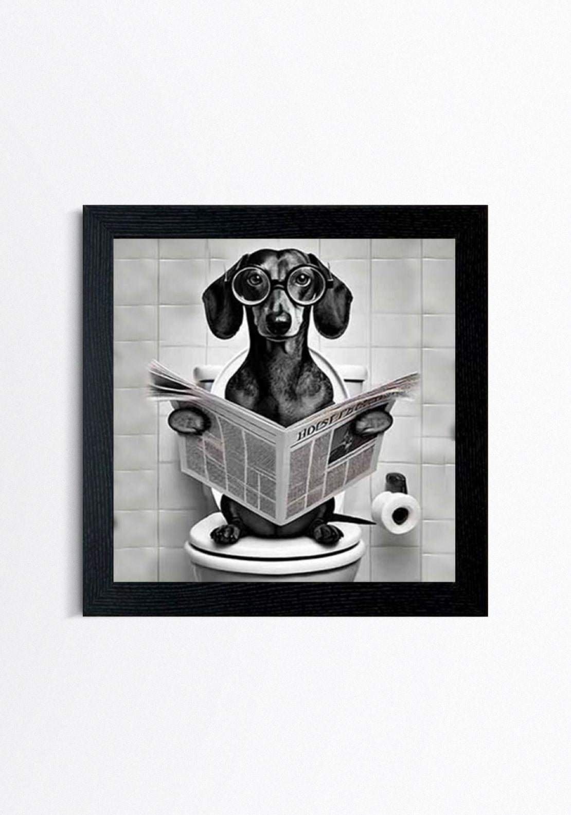 The Home Collection Dachshund On Loo Black &amp; White Framed Picture - Black 3 Shaws Department Stores
