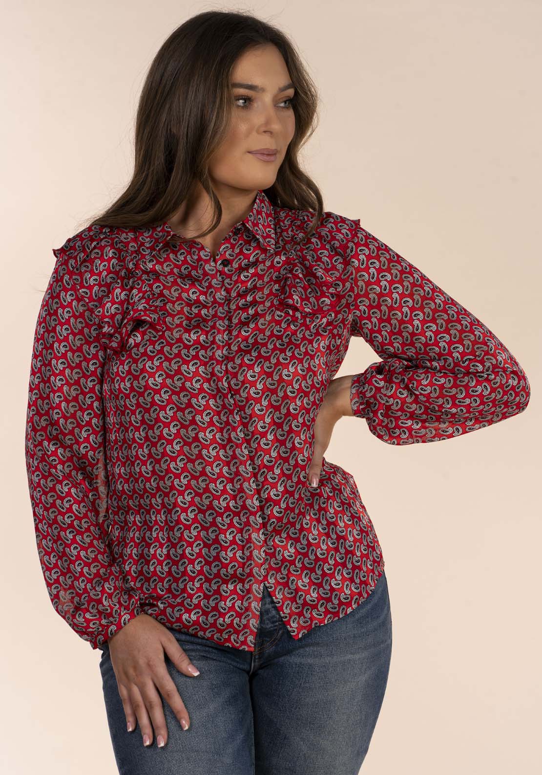 Naoise Frill Shoulder Paisley Blouse 3 Shaws Department Stores