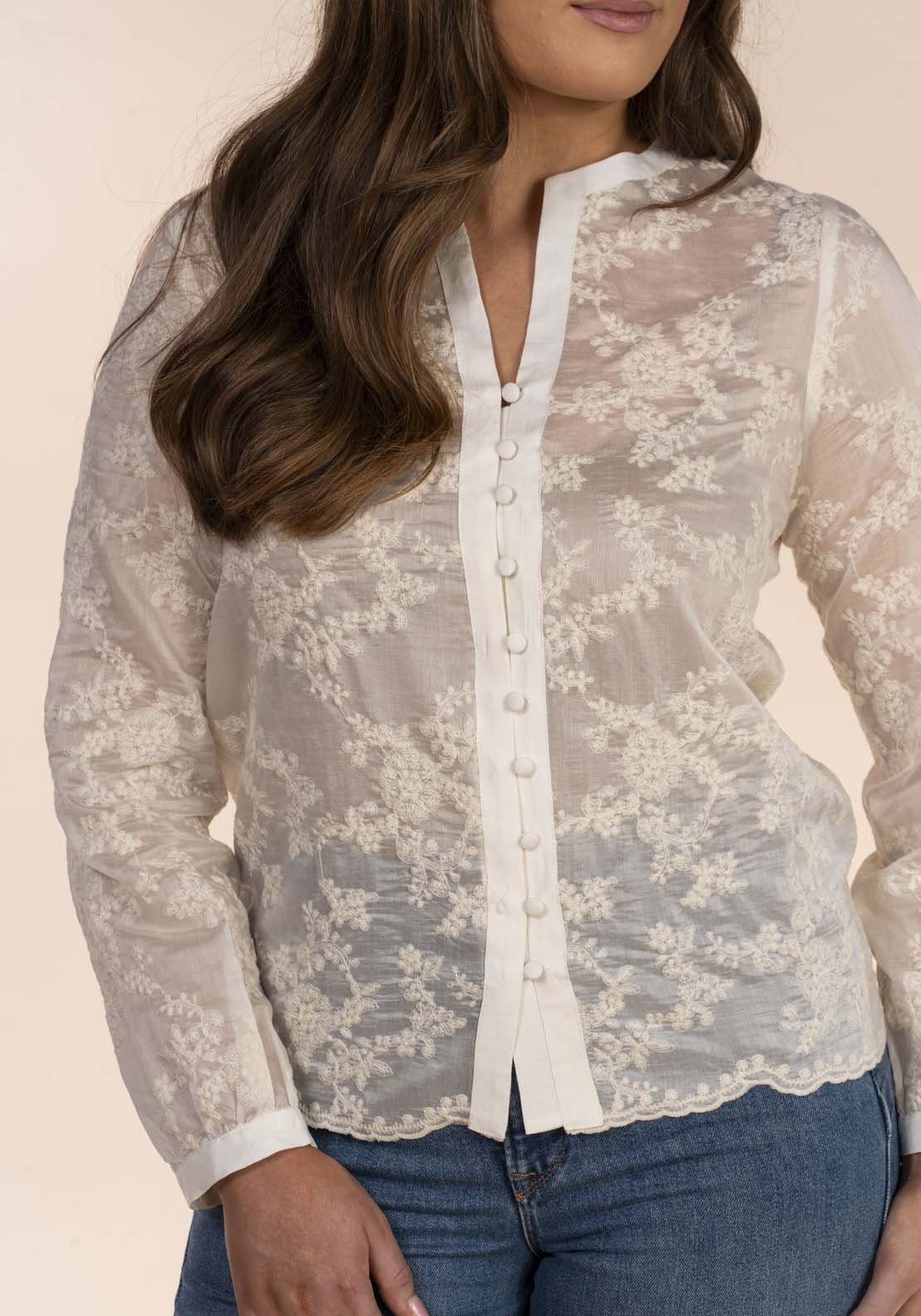 Naoise Anglaise Lace Blouse - White 3 Shaws Department Stores