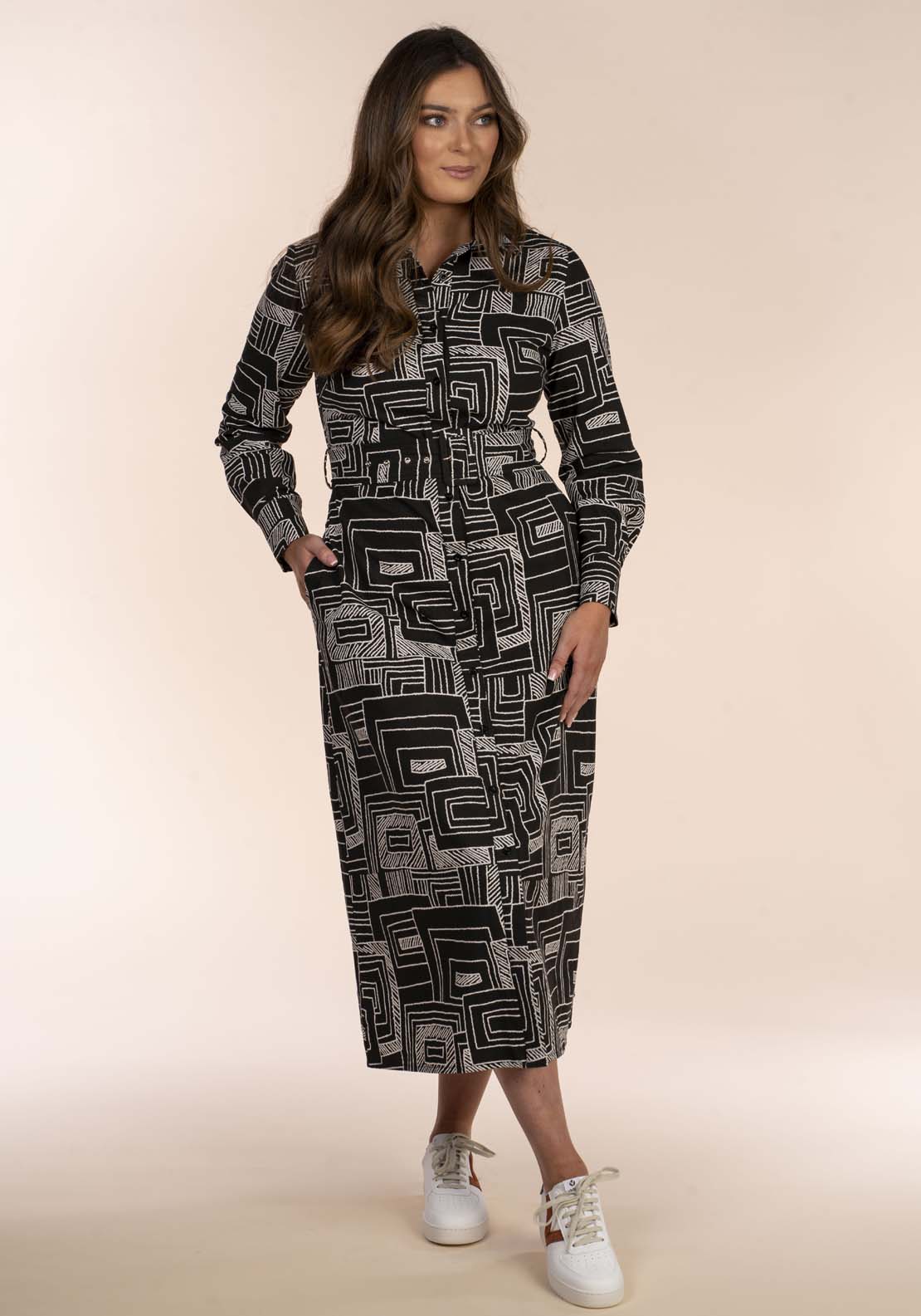 Naoise Geometric Cotton Maxi Dress - Black 2 Shaws Department Stores