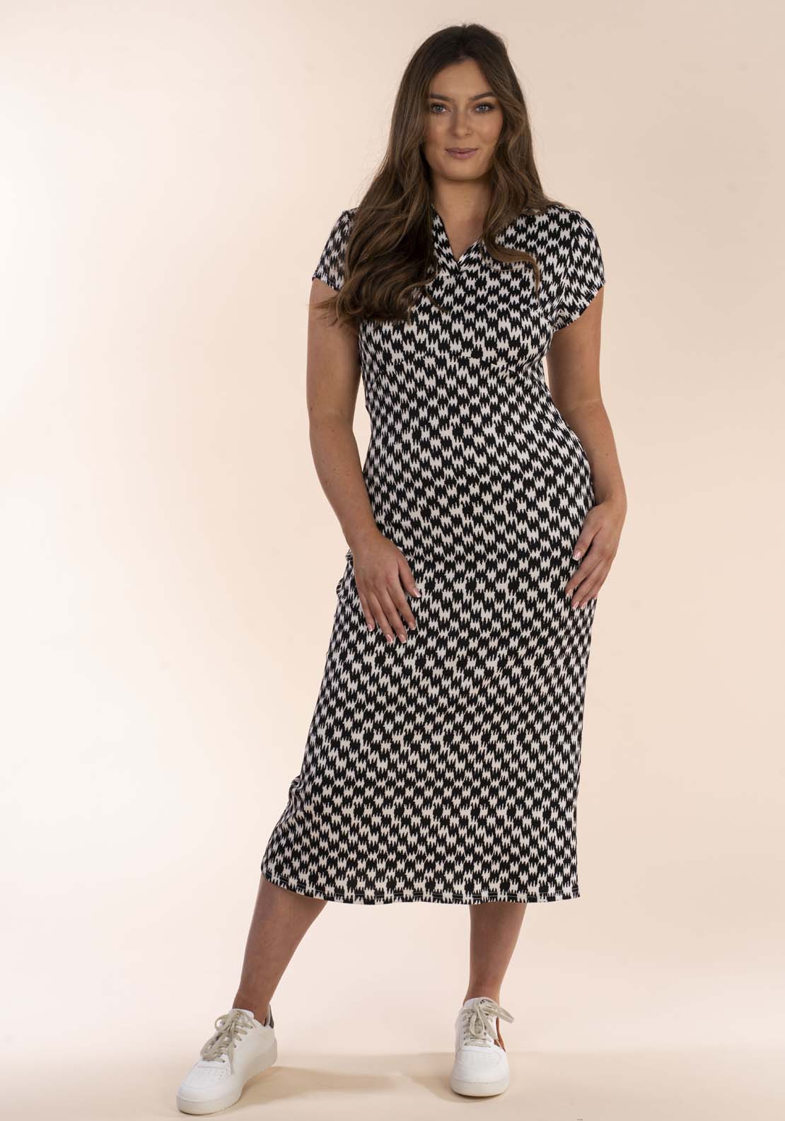 Naoise Jersey Dress W Collar - White / Black 1 Shaws Department Stores