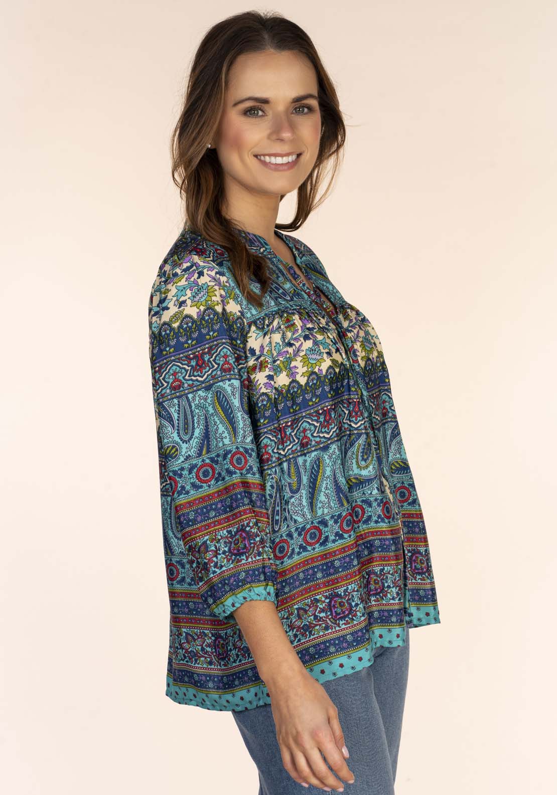 Naoise Art Silk Print Blouse - Blue 2 Shaws Department Stores