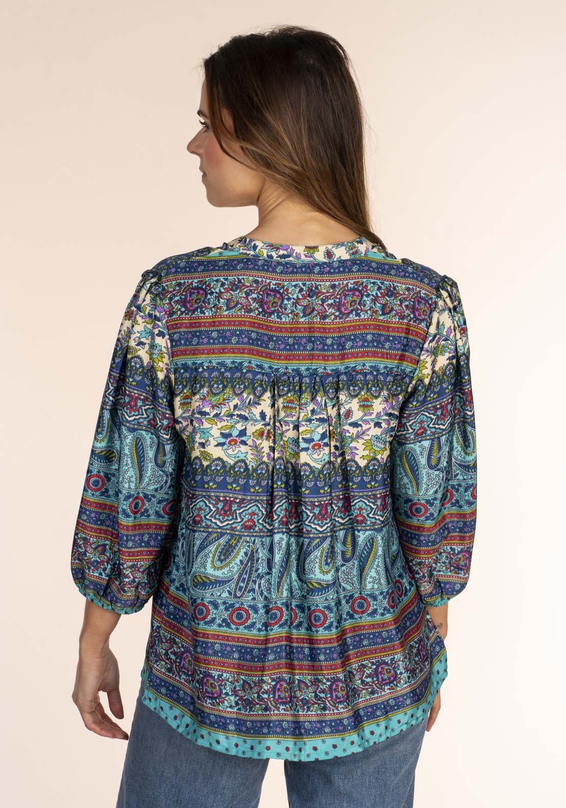 Naoise Art Silk Print Blouse - Blue 4 Shaws Department Stores