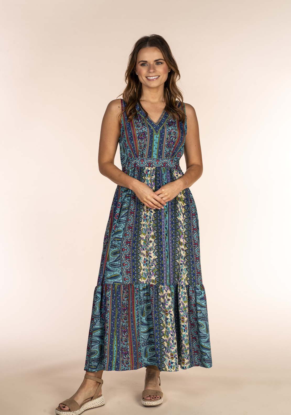 Naoise Sleeveless Tier Dress - Blue 2 Shaws Department Stores