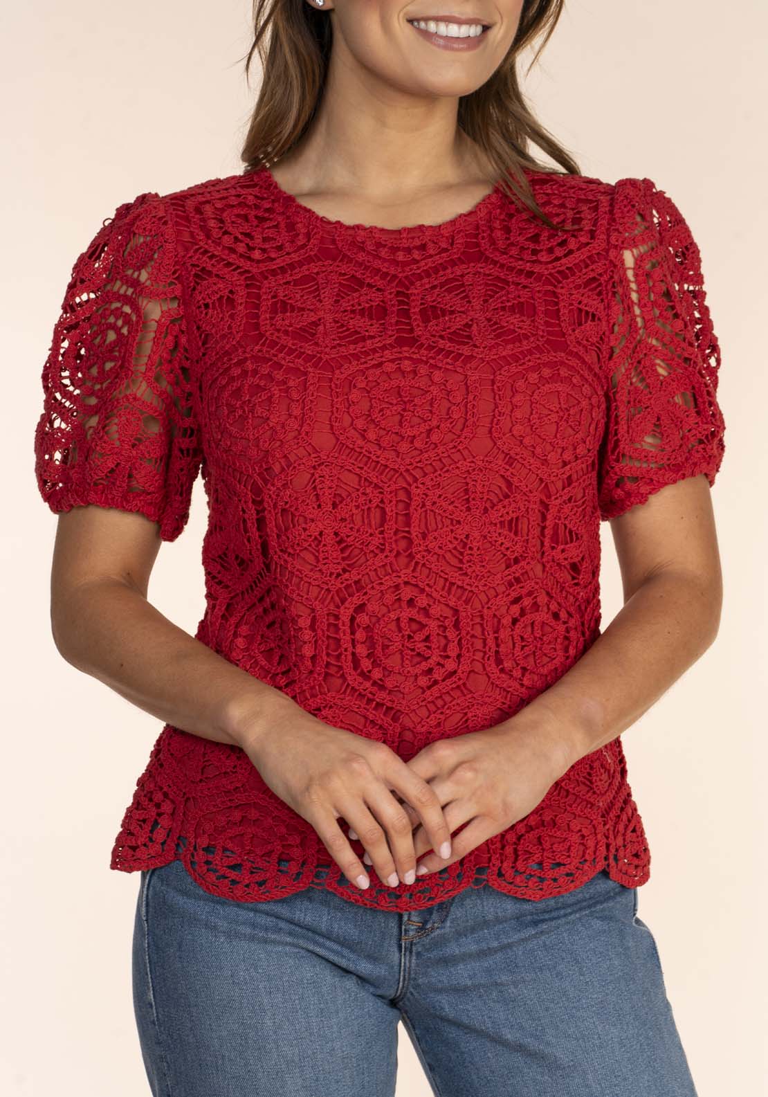 Naoise Crochet Puff Sleeve Top 5 Shaws Department Stores