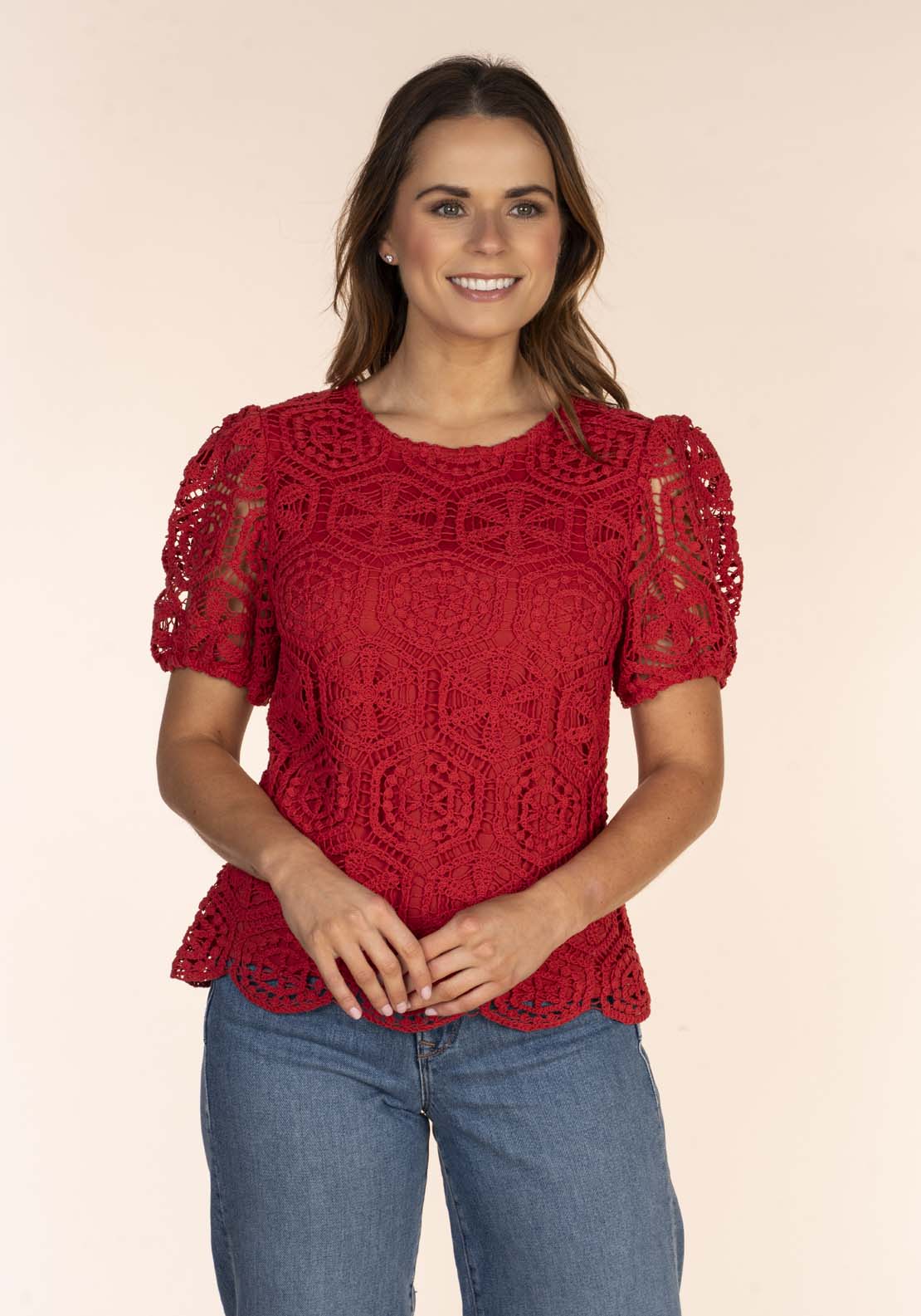 Naoise Crochet Puff Sleeve Top 1 Shaws Department Stores