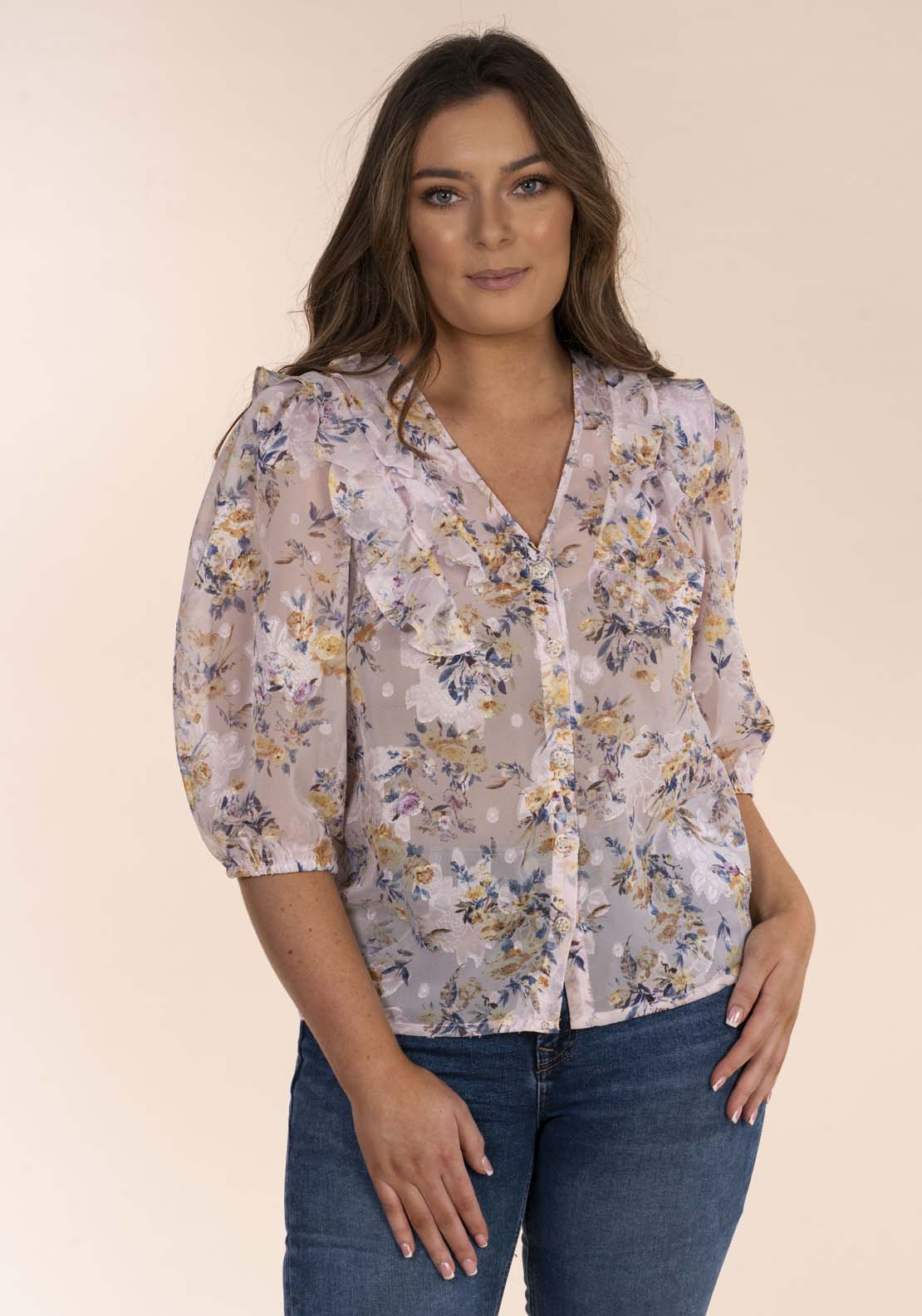 Naoise Plumetti Frill Top - Pink 1 Shaws Department Stores