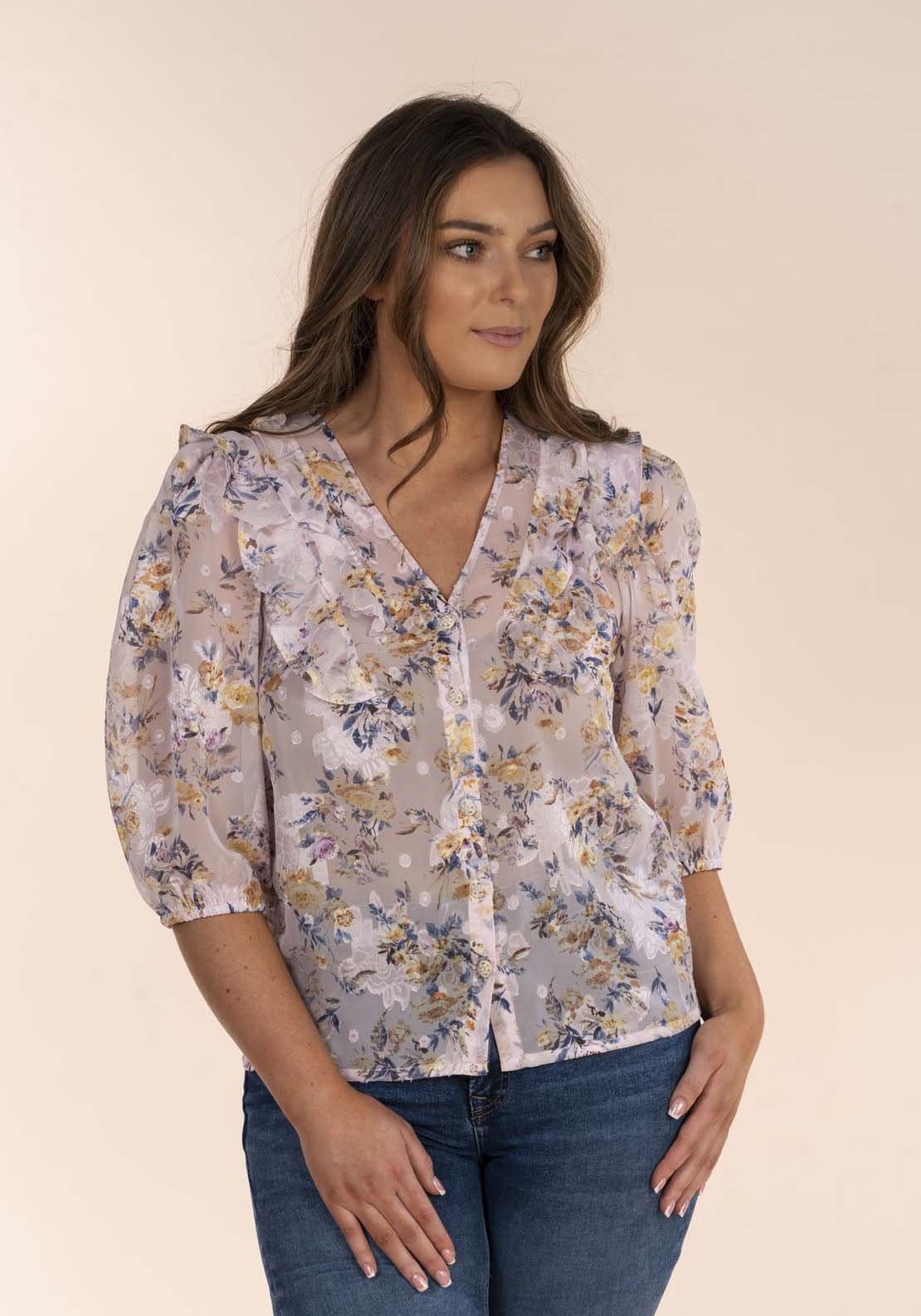 Naoise Plumetti Frill Top - Pink 2 Shaws Department Stores