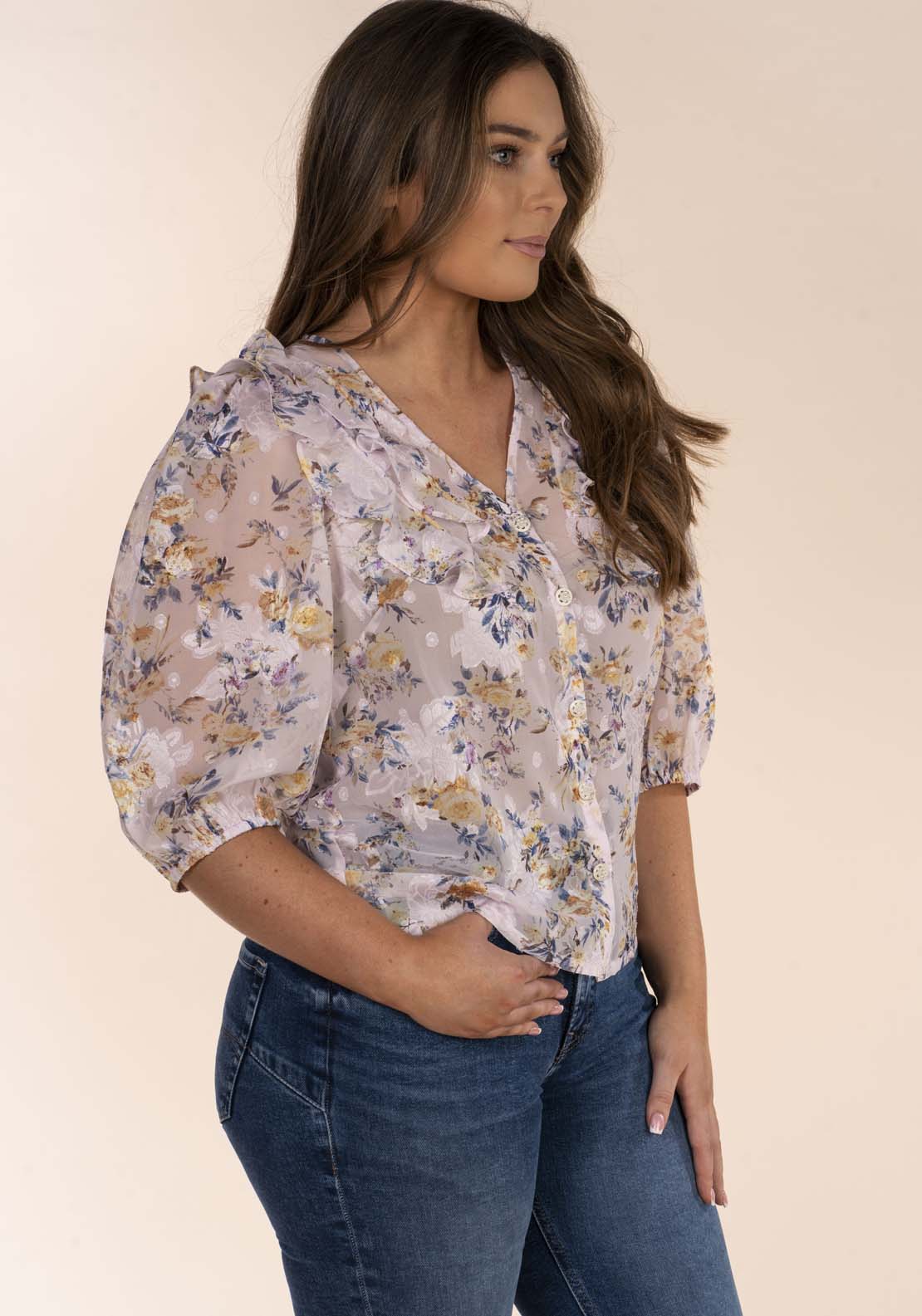 Naoise Plumetti Frill Top - Pink 3 Shaws Department Stores