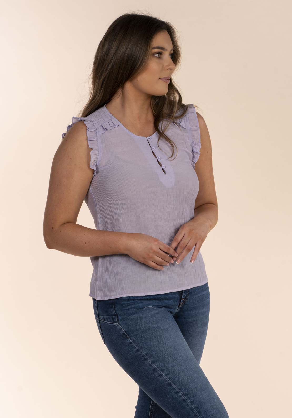 Naoise Textured Button Front Top - Lilac 2 Shaws Department Stores