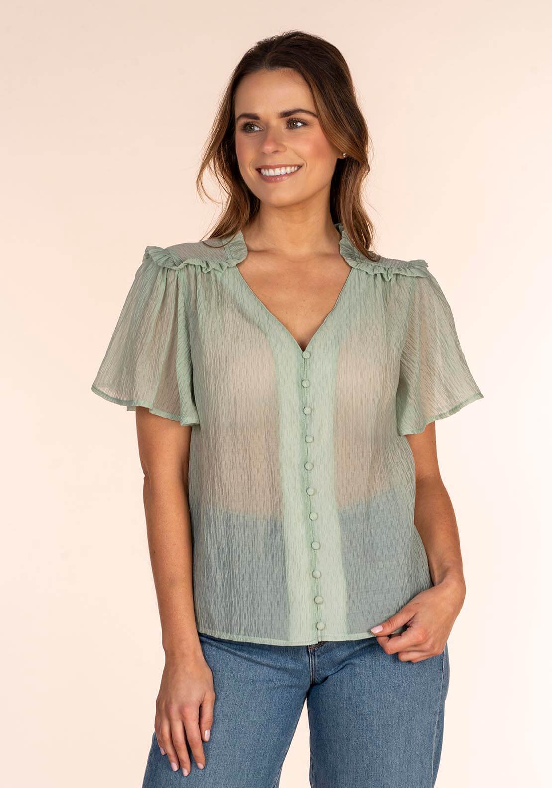 Naoise Textured Top - Green 1 Shaws Department Stores