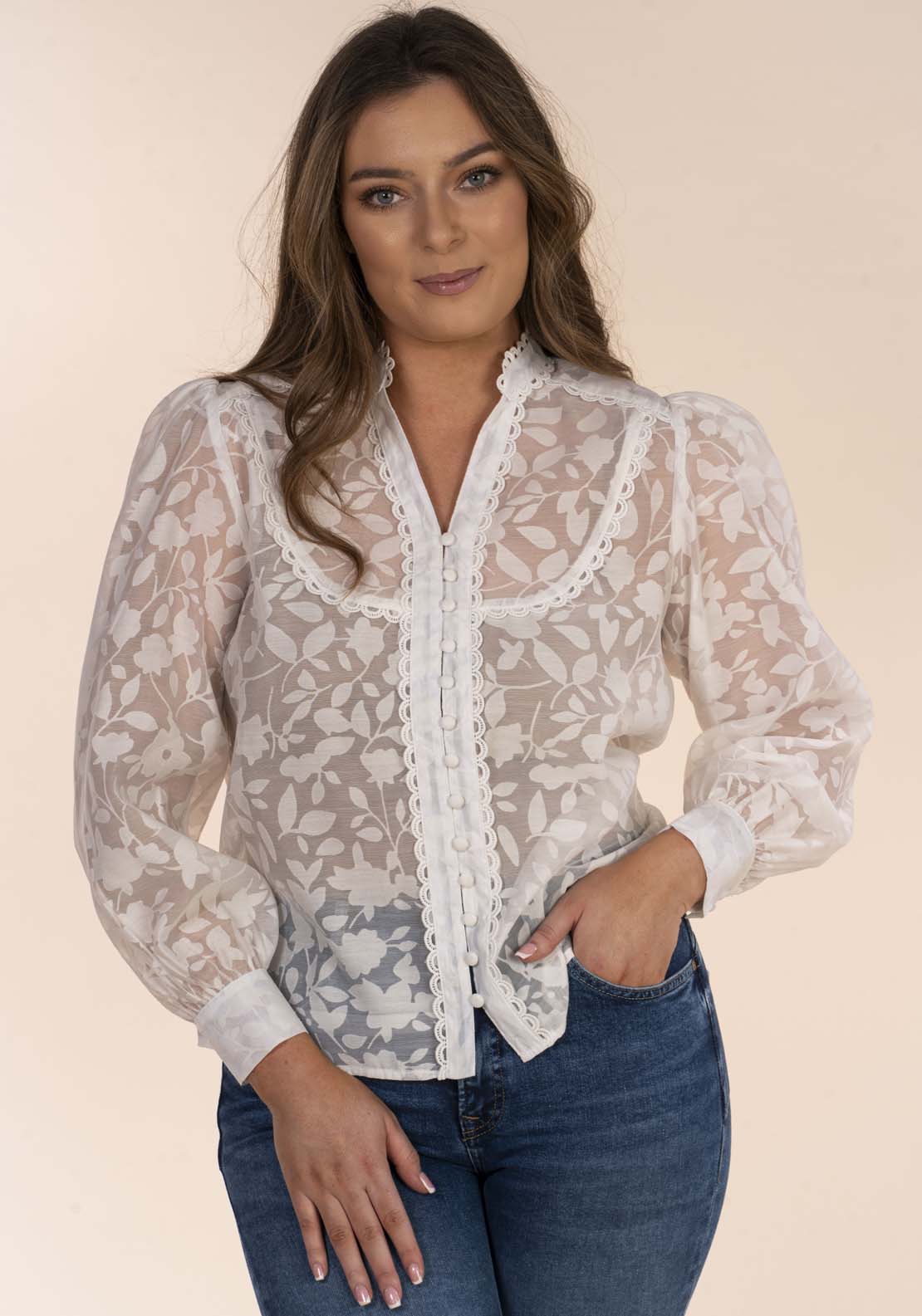 Naoise Panel Blouse - White 5 Shaws Department Stores