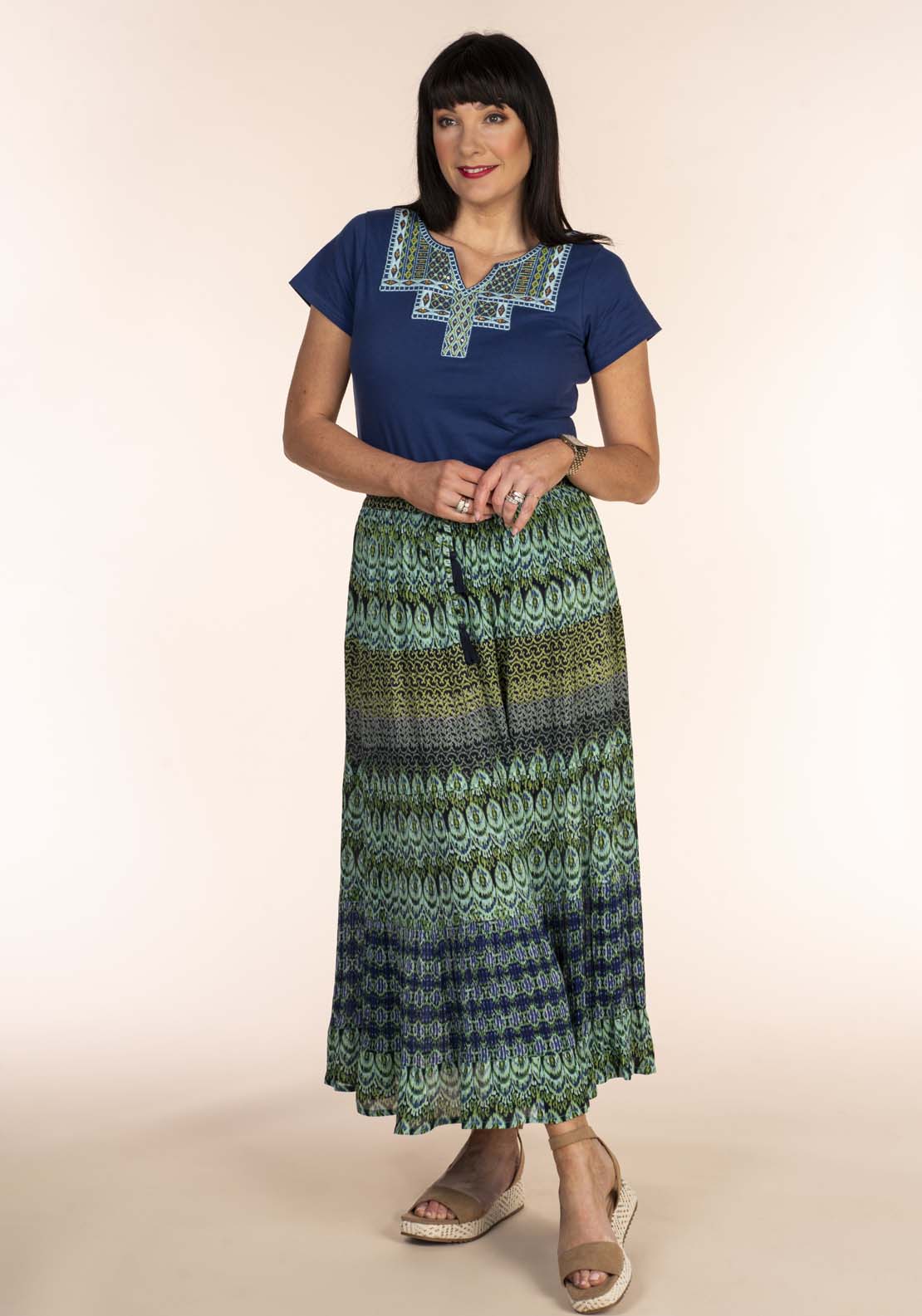Tea Lane Embroid Yoke Tee - Navy 3 Shaws Department Stores