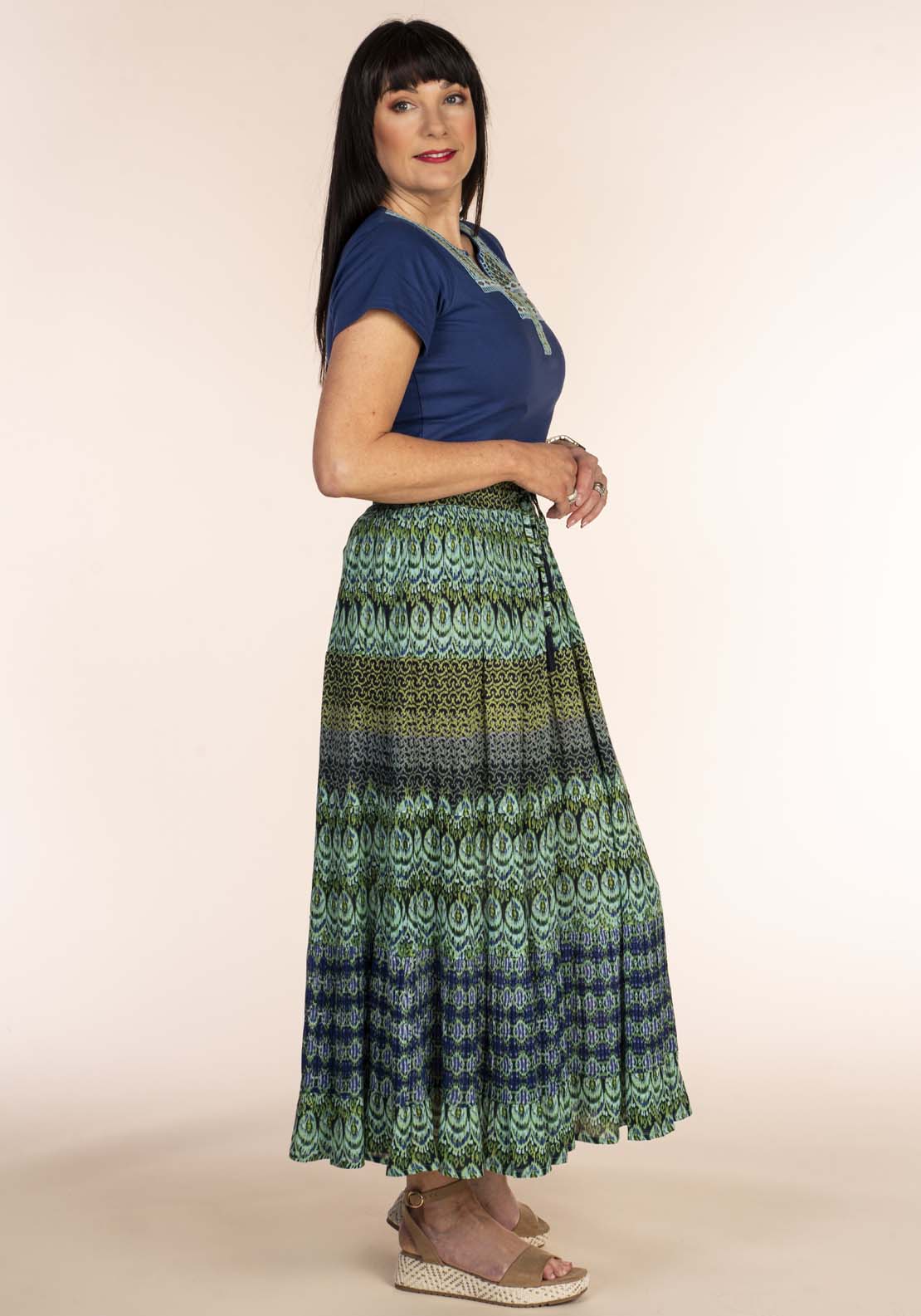 Tea Lane Print Tier Skirt - Blue 1 Shaws Department Stores