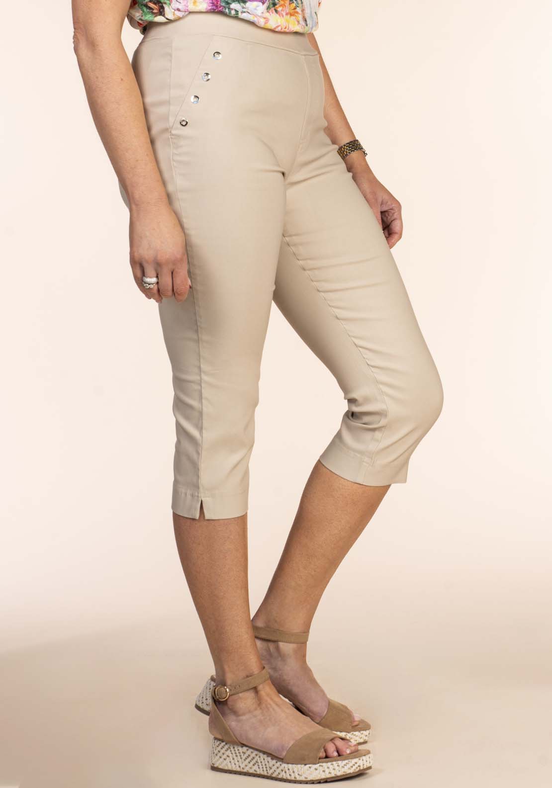 Tea Lane Pocket Eyelet Detail Crop - Taupe 1 Shaws Department Stores