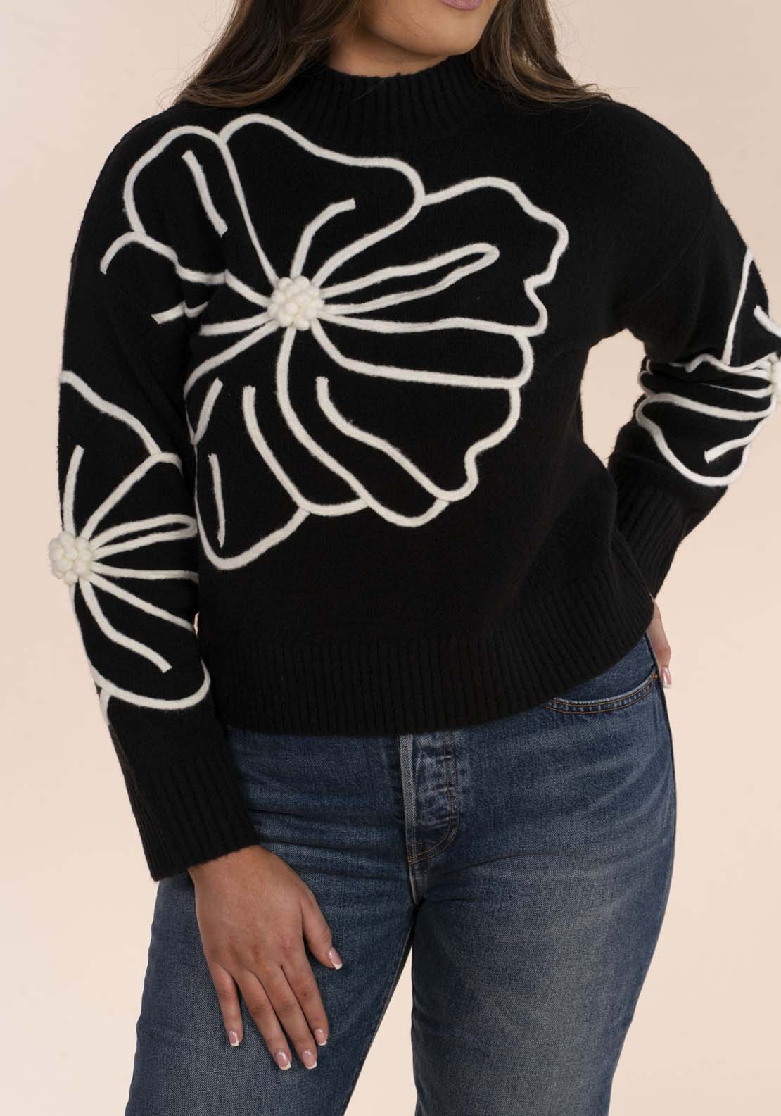 Naoise Flower Cornelle Sweater - Black 2 Shaws Department Stores
