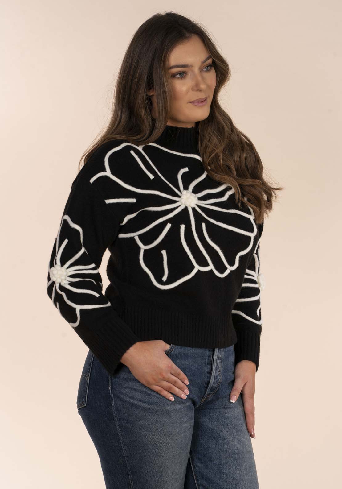 Naoise Flower Cornelle Sweater - Black 3 Shaws Department Stores