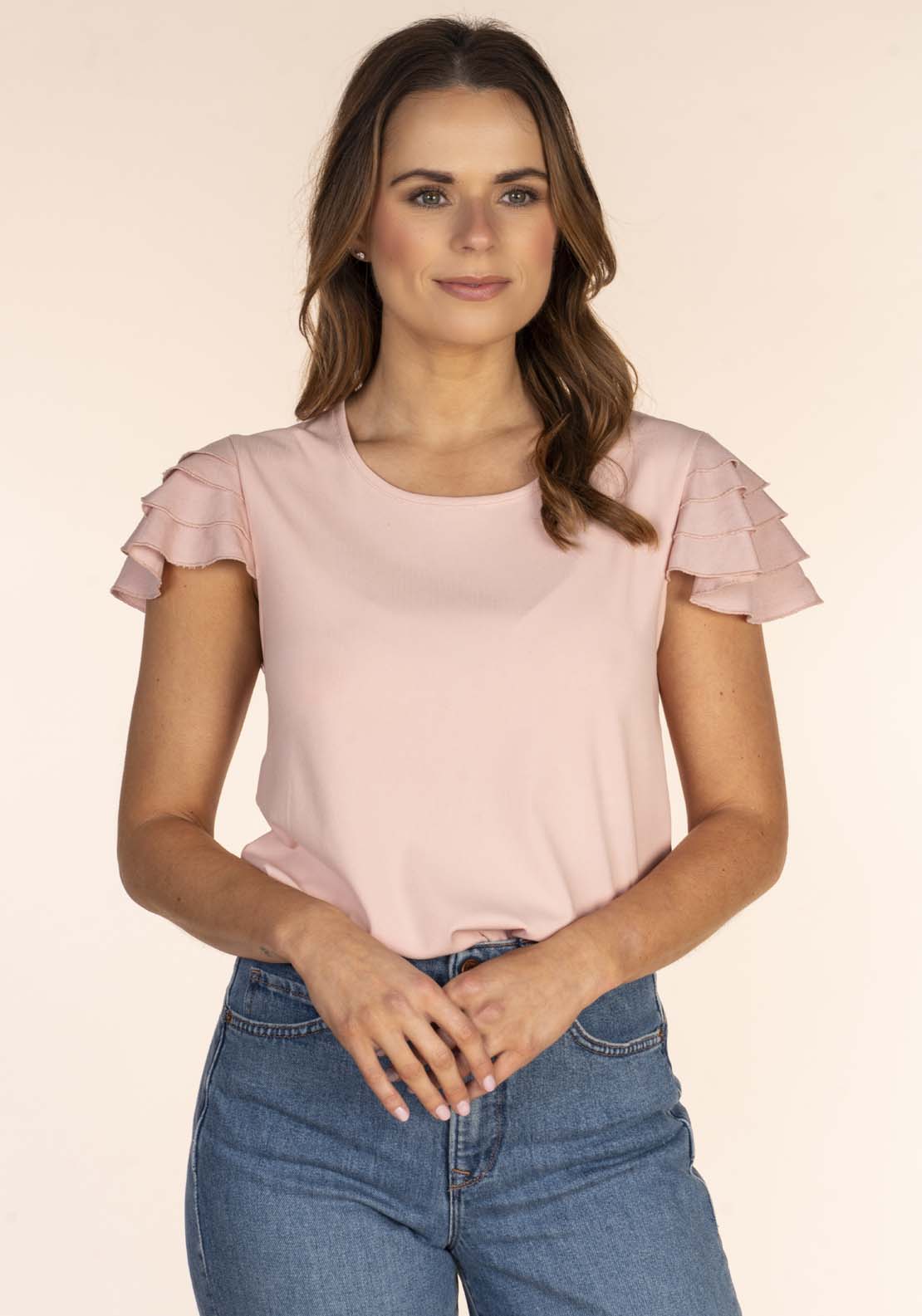 Naoise Linen Cuff Tee - Pink 1 Shaws Department Stores