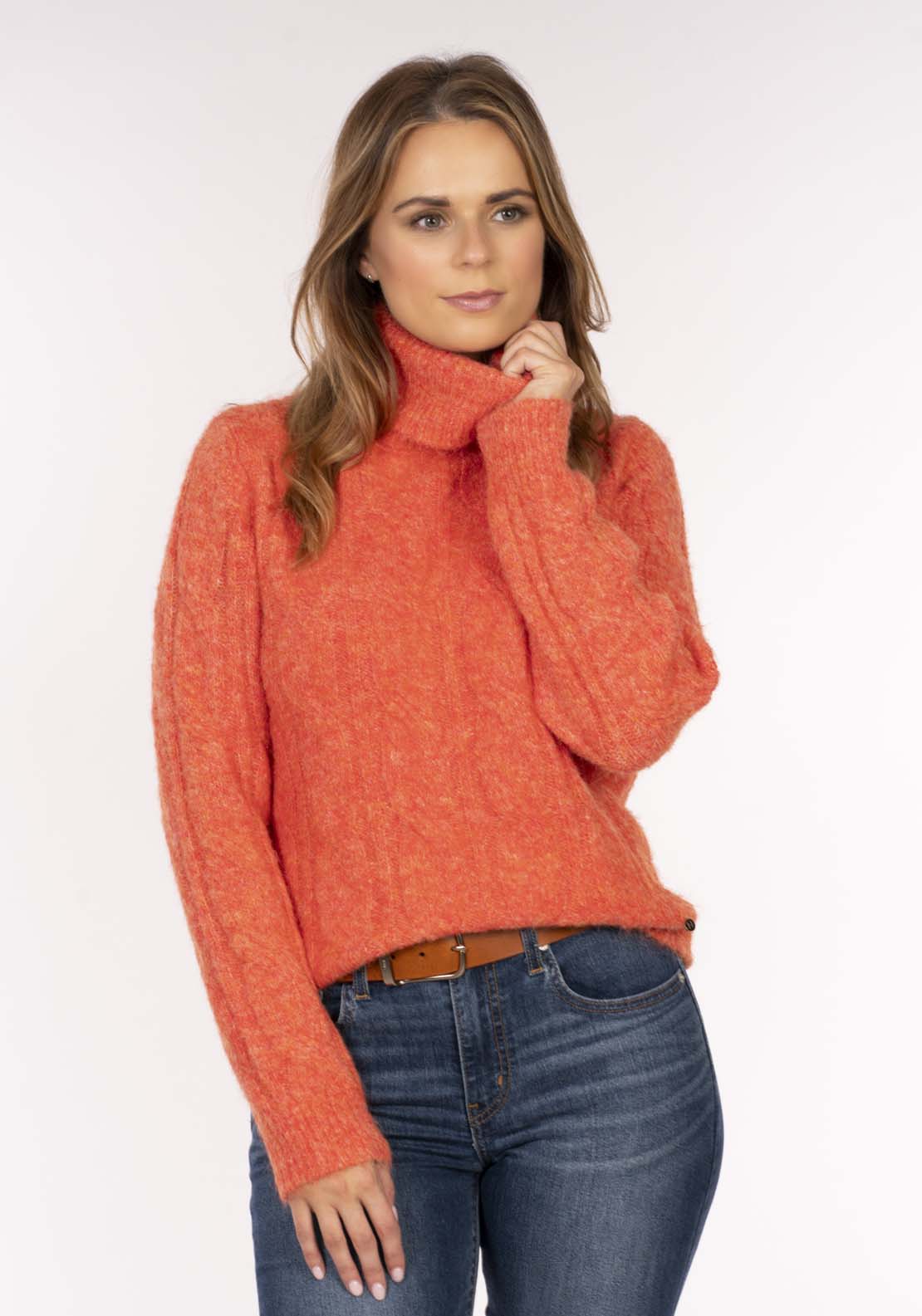 Naoise Roll Neck Cable Sweater - Blaze 1 Shaws Department Stores
