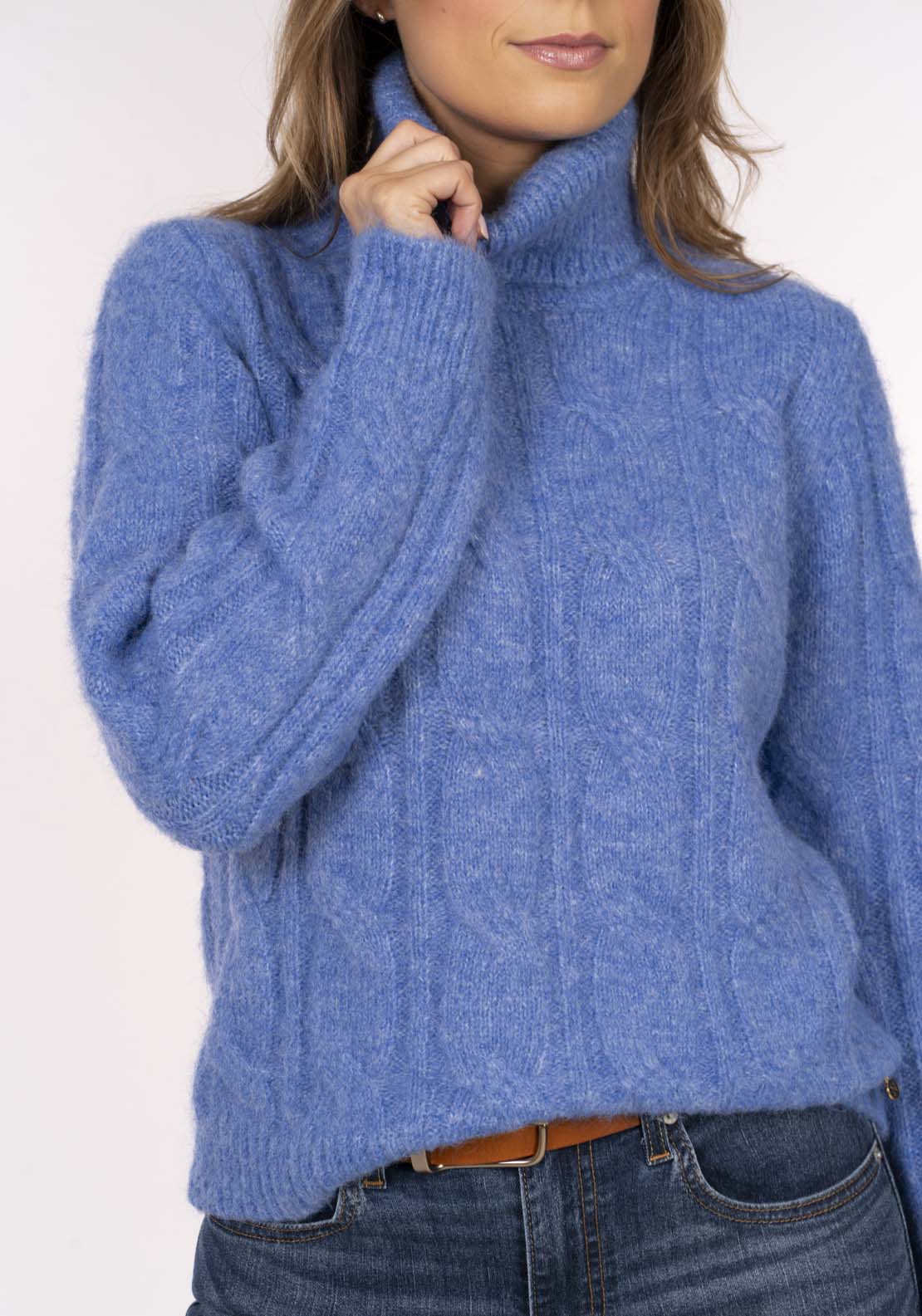 Naoise Roll Neck Cable Sweater - Blue 4 Shaws Department Stores