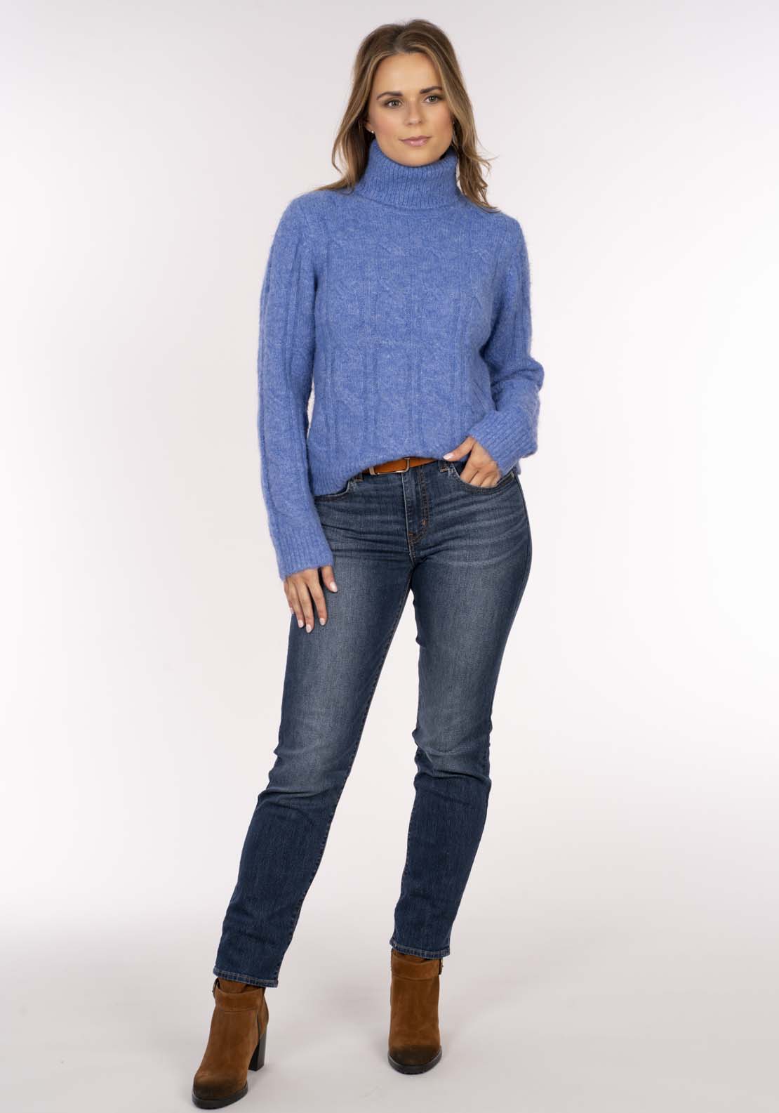 Naoise Roll Neck Cable Sweater - Blue 5 Shaws Department Stores