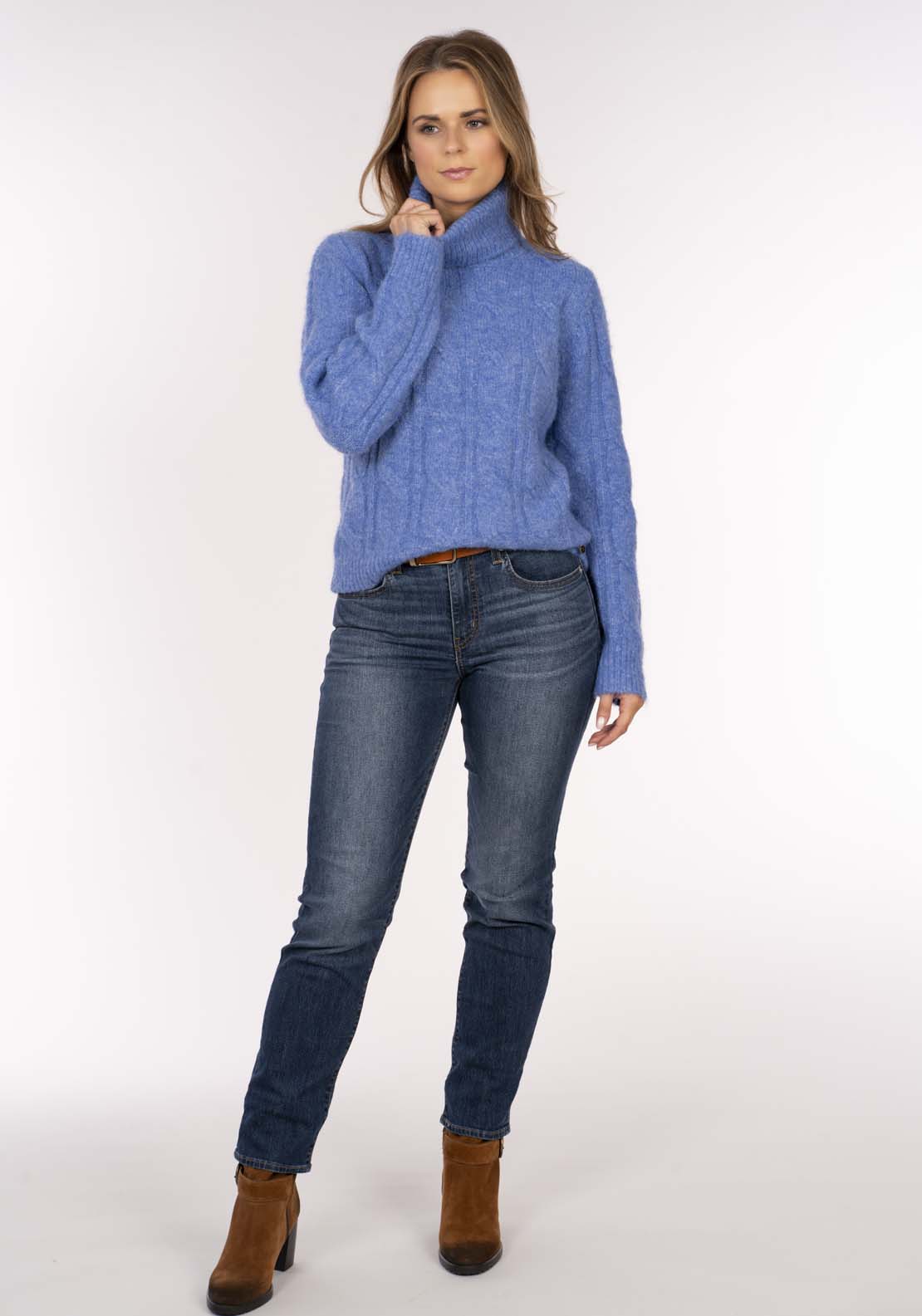 Naoise Roll Neck Cable Sweater - Blue 7 Shaws Department Stores