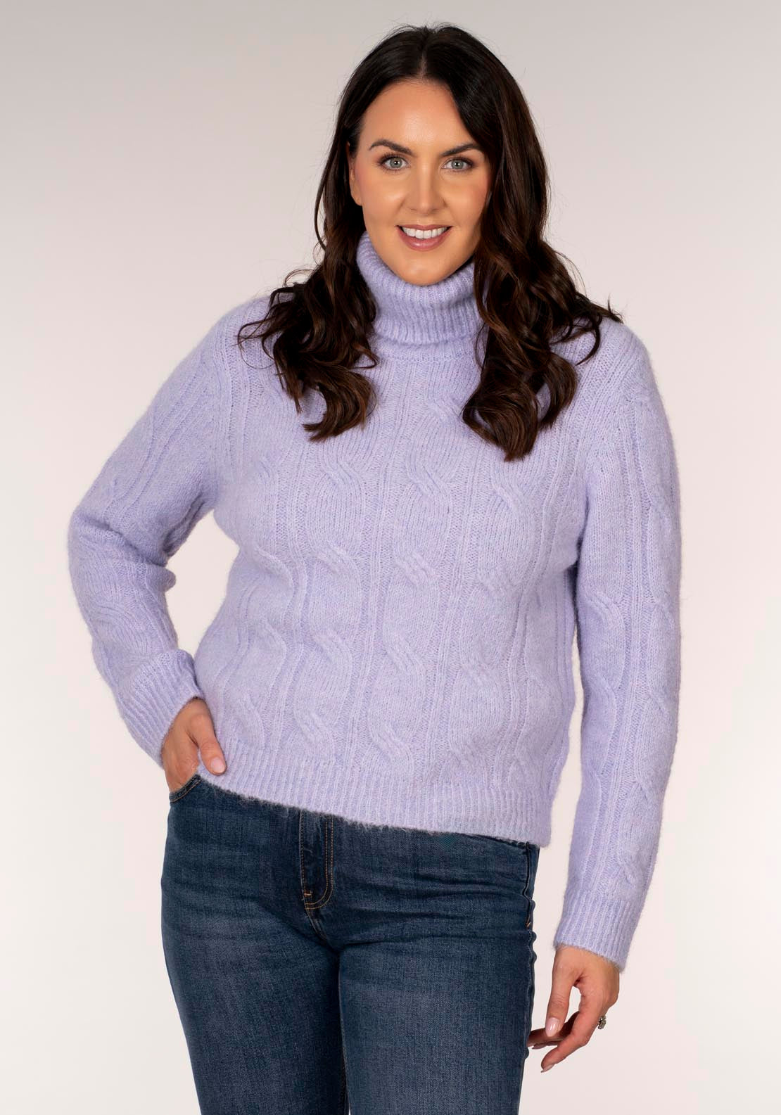 Tea Lane Cable Roll Neck Jumper - Lavendar Marl 1 Shaws Department Stores