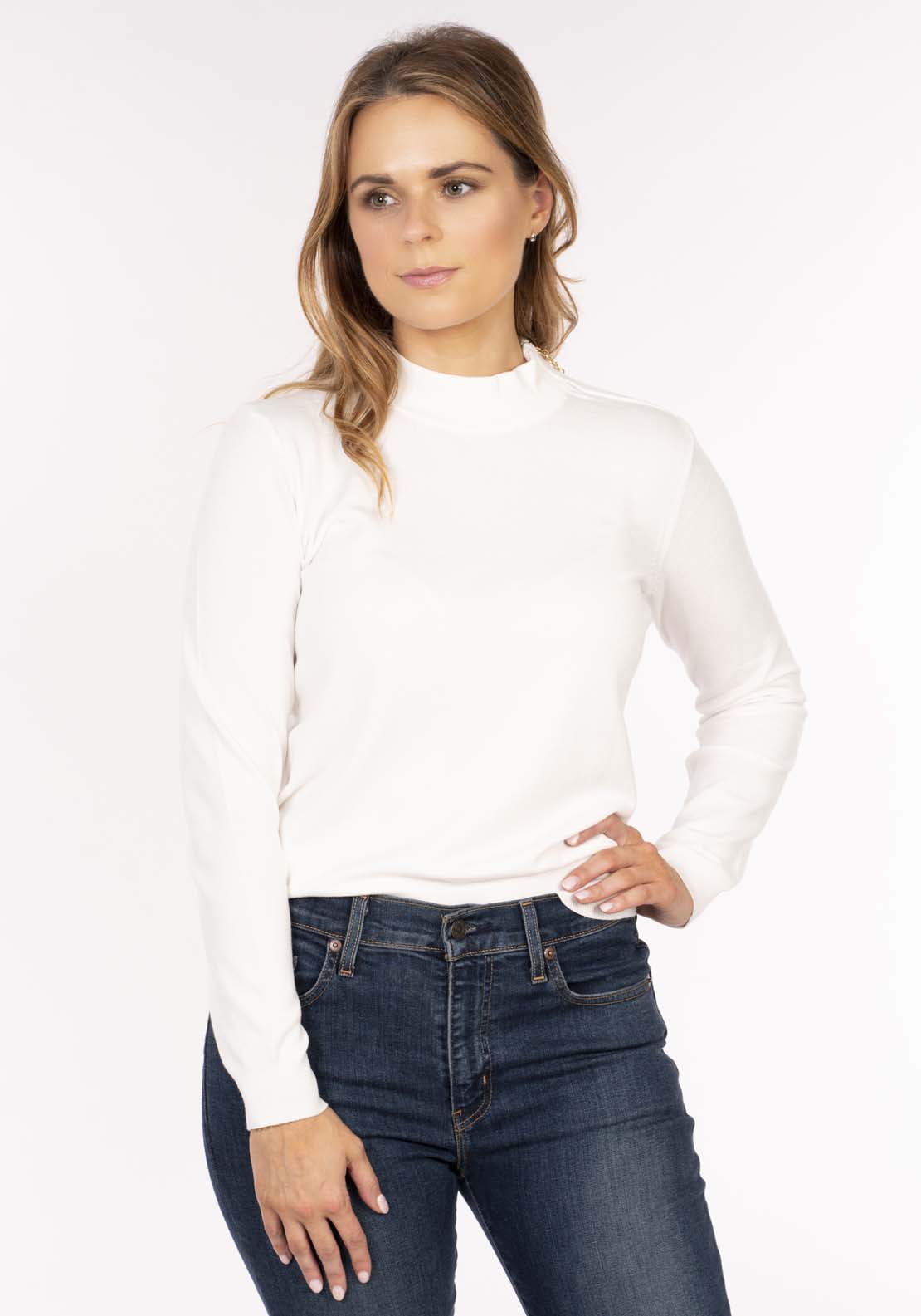 Naoise Side Zip Perkins Sweater - Ivory 1 Shaws Department Stores